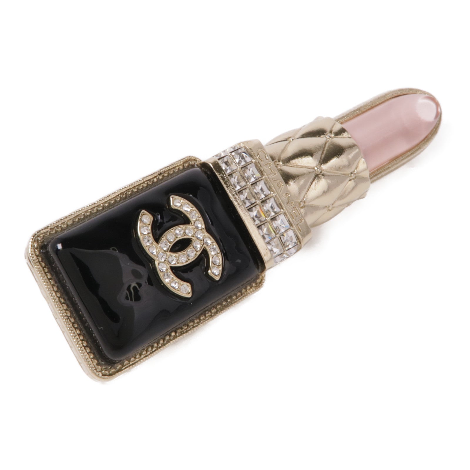 CHANEL CC Brooch Metal Gold Pink Black