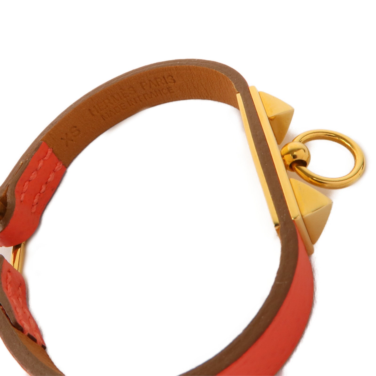 HERMES Epsom皮革Rivale Mini金扣手鐲Rose Jaipur