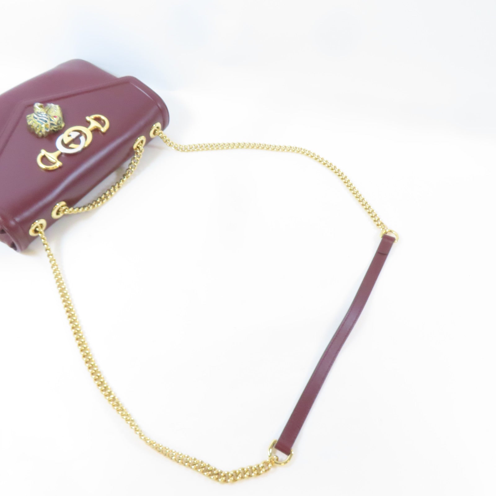 GUCCI 【激減優惠】牛皮皮革Rajah Medium Shoulder Bag金扣鏈帶肩背袋深紅色