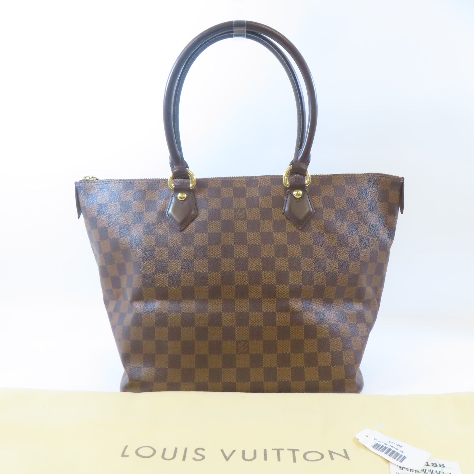 LOUIS VUITTON Damier Saleya MM金扣肩背袋啡色