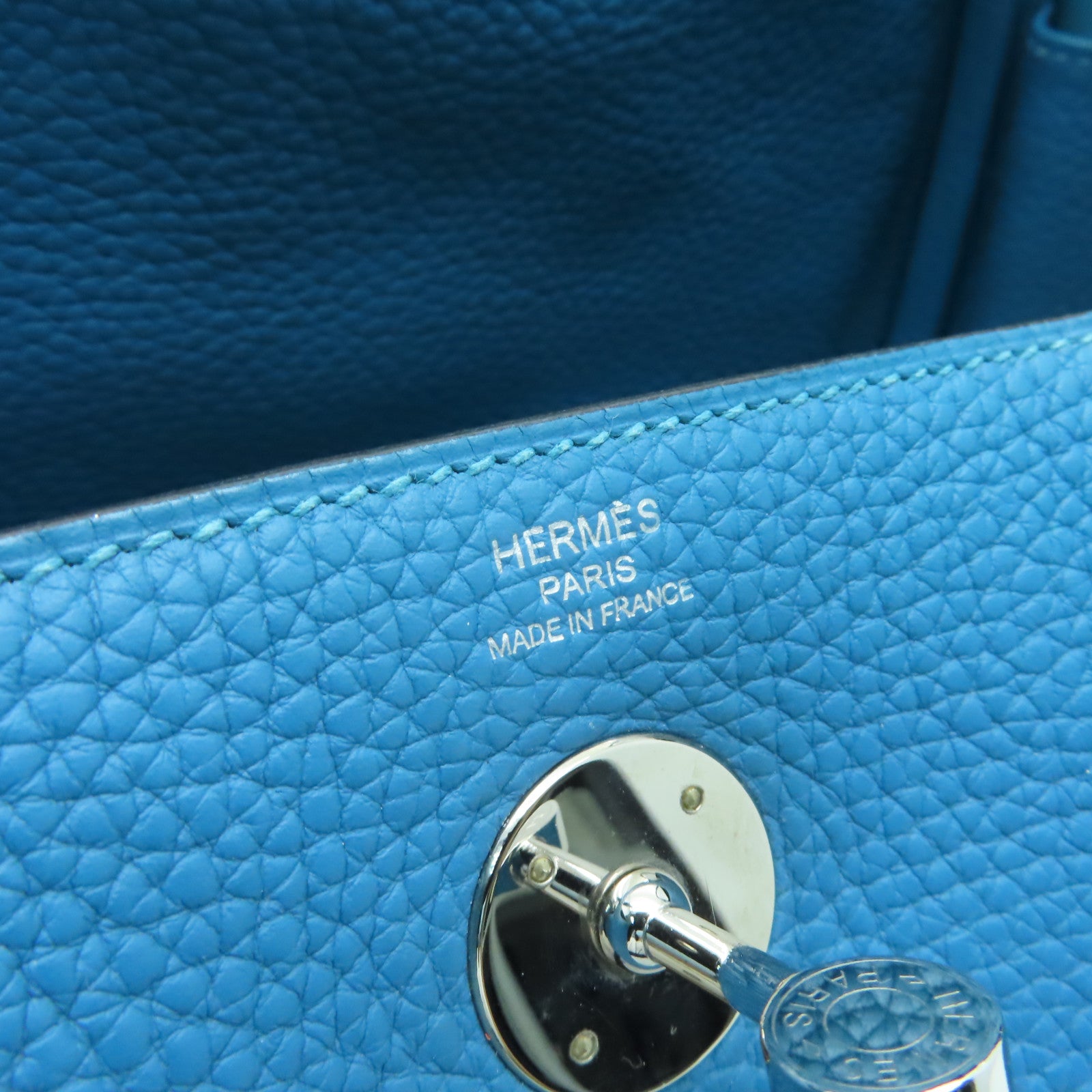 HERMES 【清倉大減價】Clemence皮革Lindy 26銀扣手挽肩背兩用袋Turquoise綠松石色