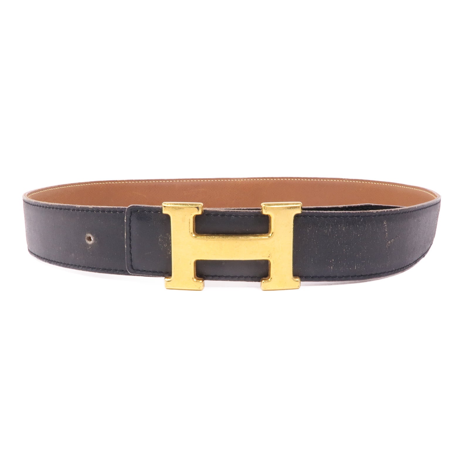 HERMES GHW Ceinture 5382 Belt Box Calf Leather Black Brown