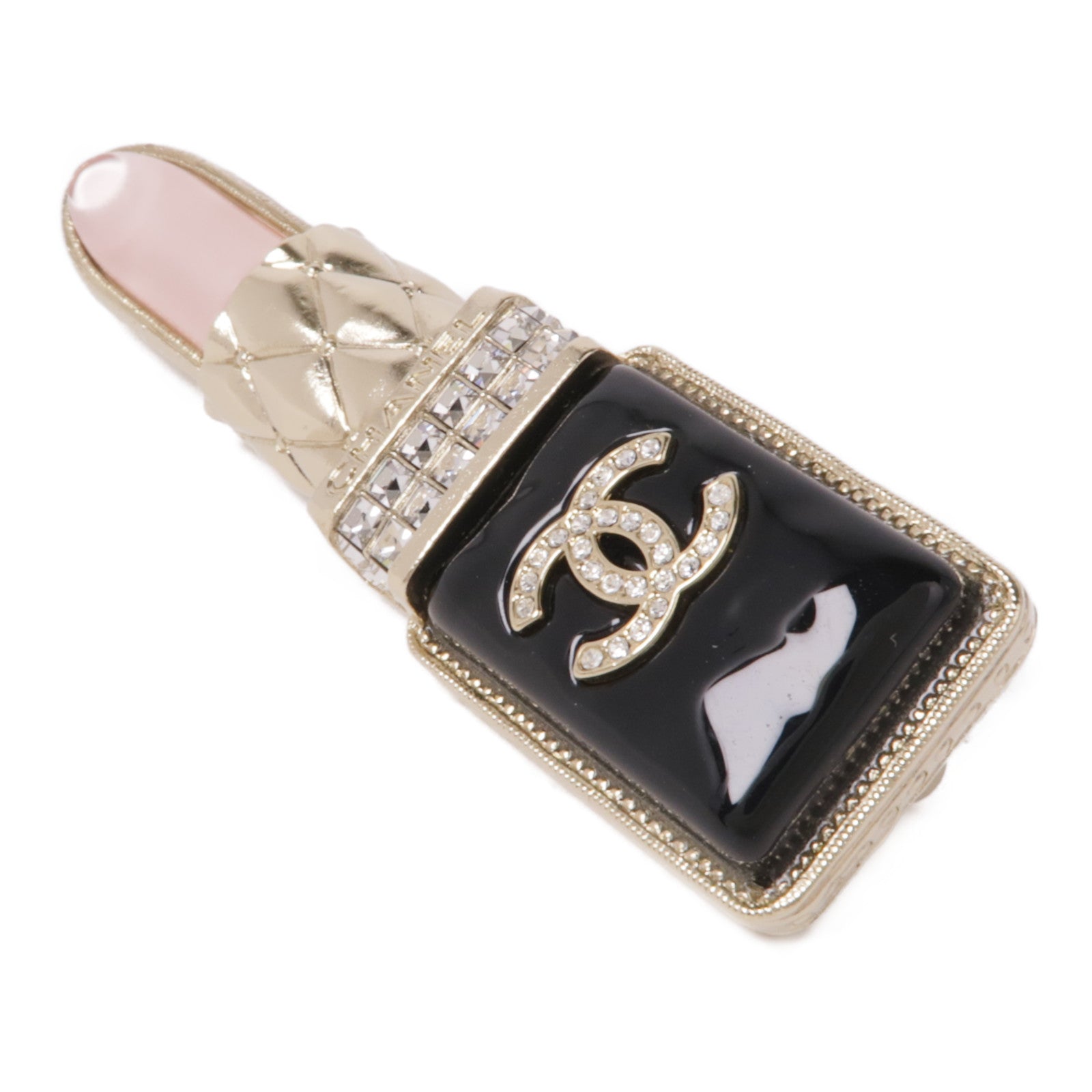 CHANEL CC Brooch Metal Gold Pink Black