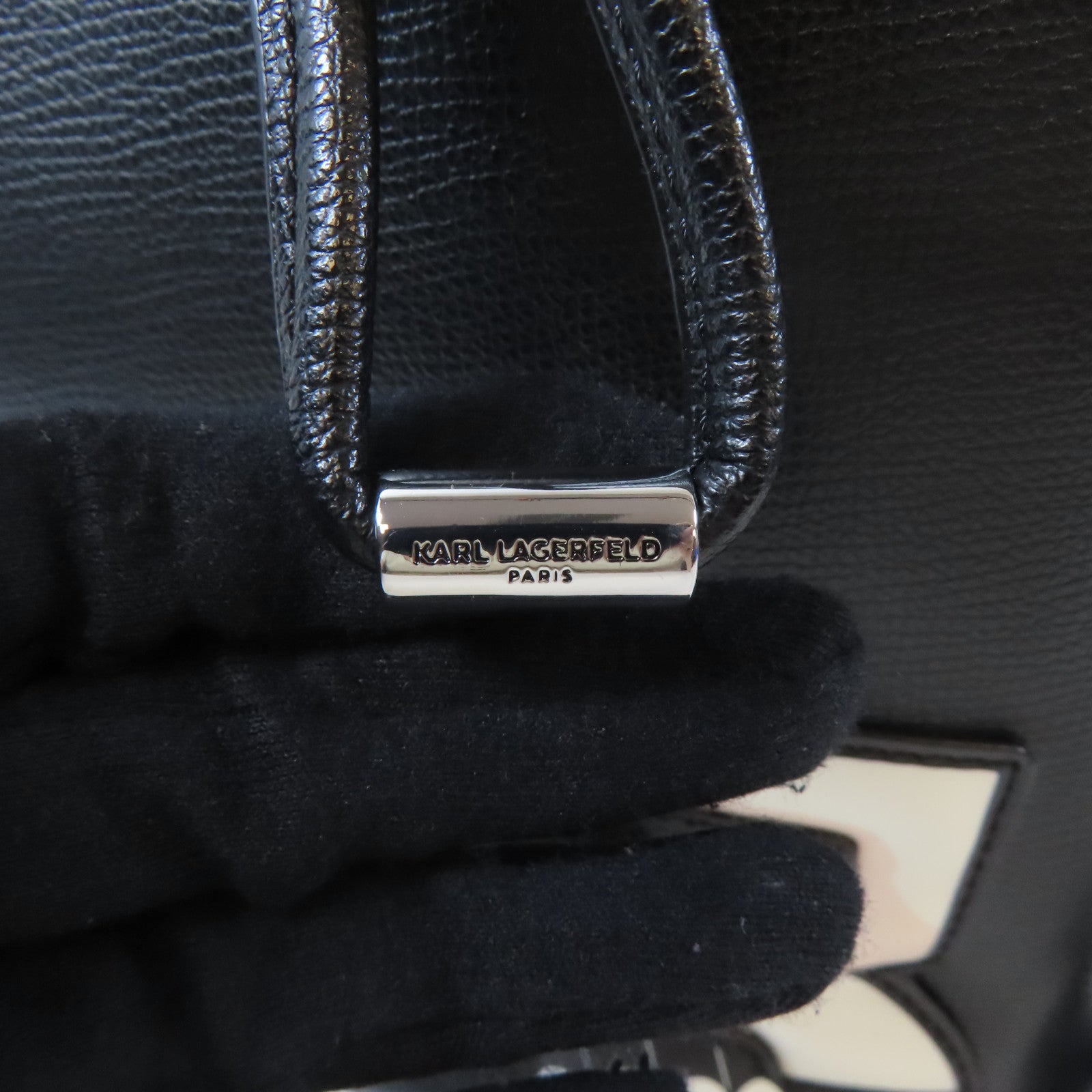 KARL LAGERFELD 牛皮皮革Karl Lagerfeld 2 Way Bucket Bag銀扣手挽肩背兩用袋黑色