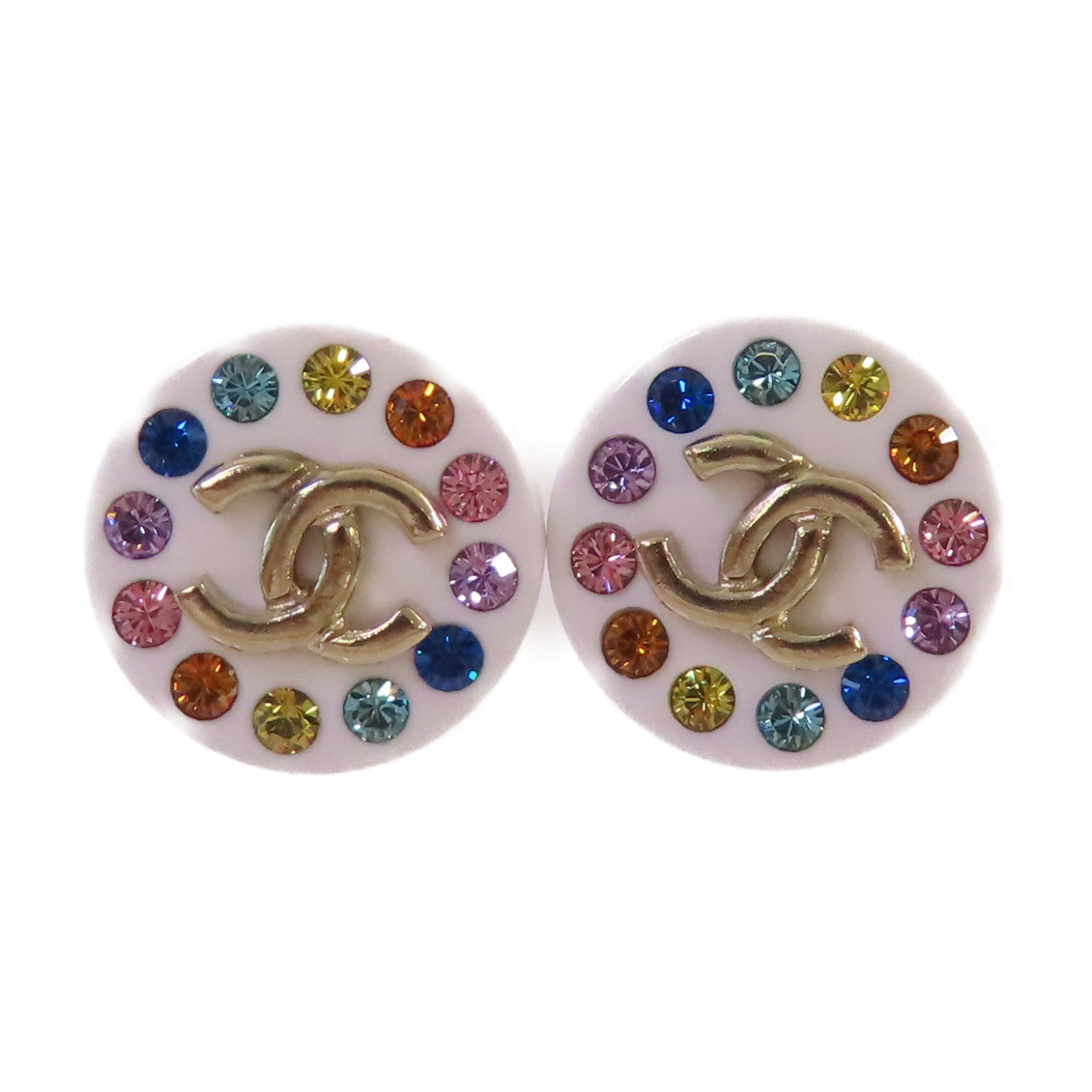 CHANEL PVC/金屬CC Earrings耳環彩色/白色/金色