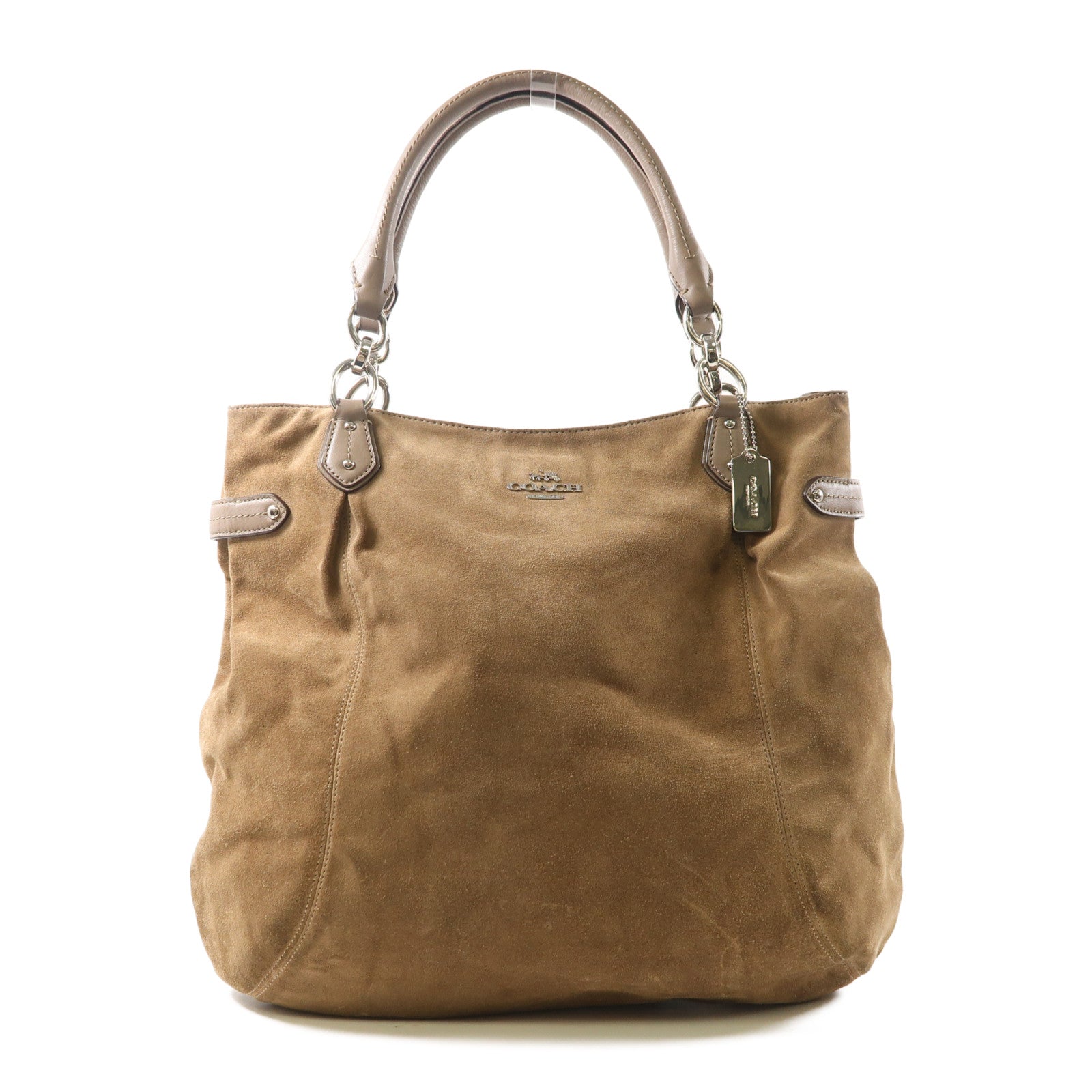 COACH 【激減優惠】麂皮皮革Tote Bag銀扣手挽袋啡色