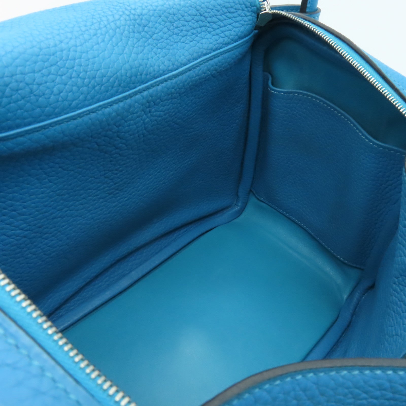 HERMES 【清倉大減價】Clemence皮革Lindy 26銀扣手挽肩背兩用袋Turquoise綠松石色