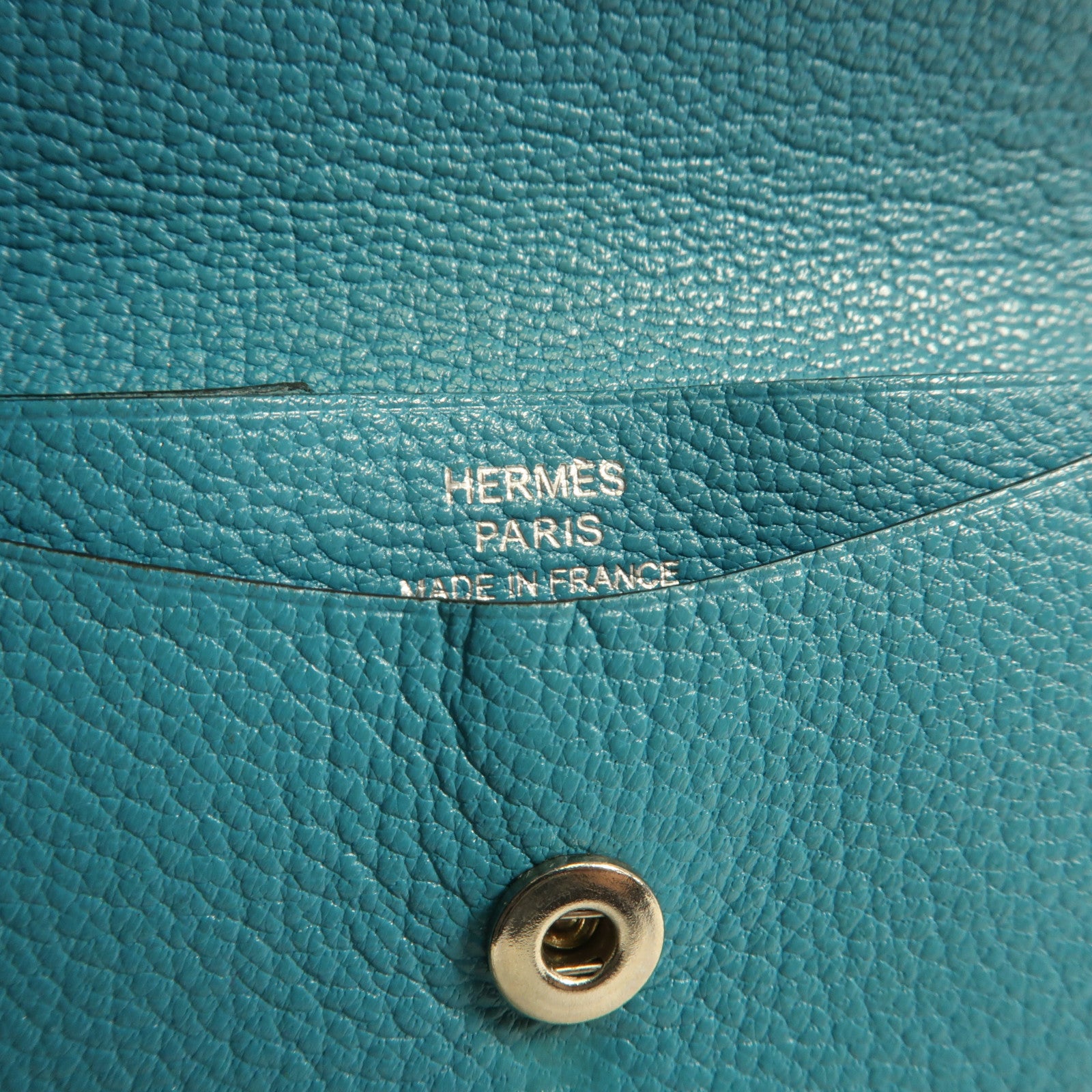 HERMES Chevre皮革Buckle Wallet銀扣錢包Bleu Paon