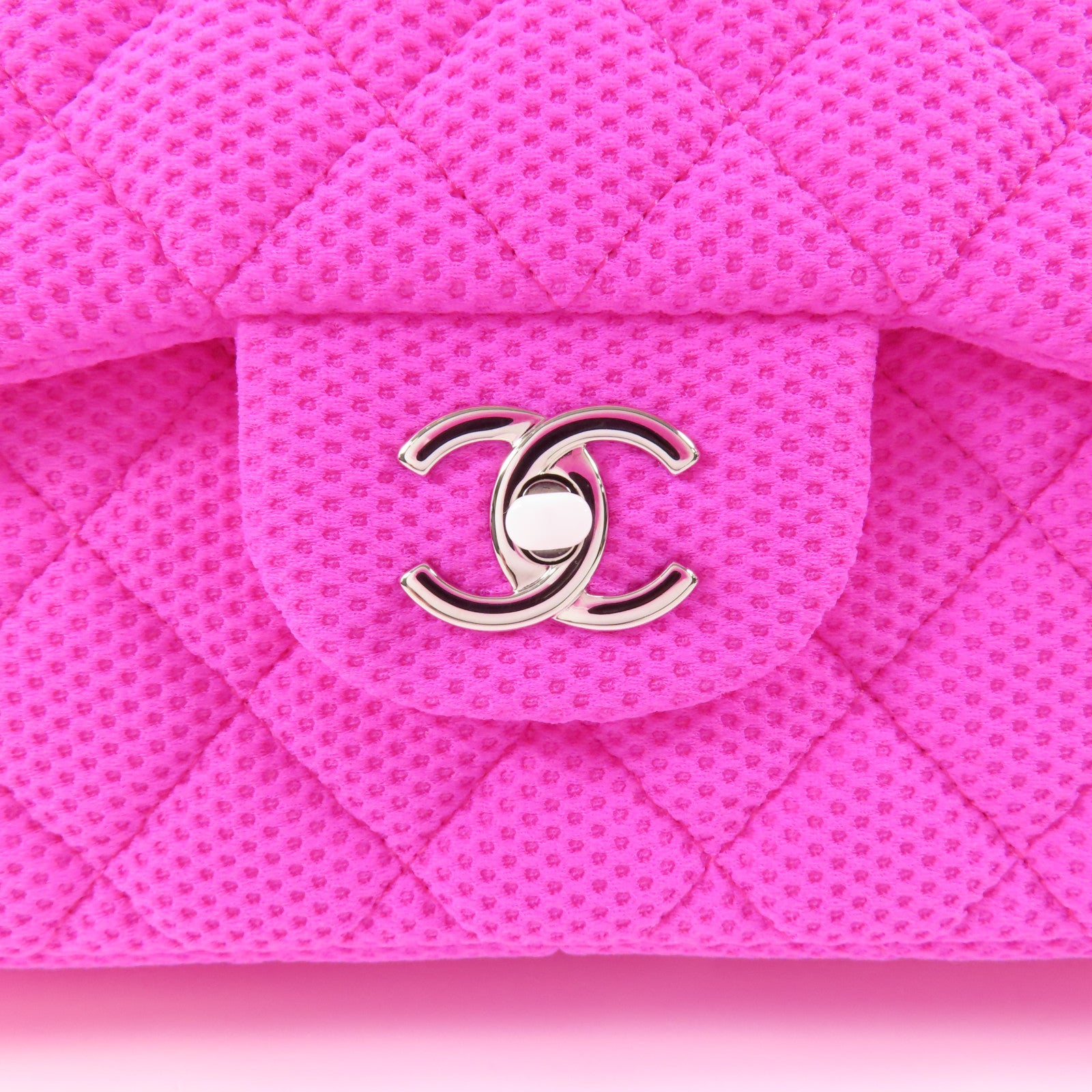 CHANEL 【激減優惠】布料Large Classic銀扣鏈帶肩背袋