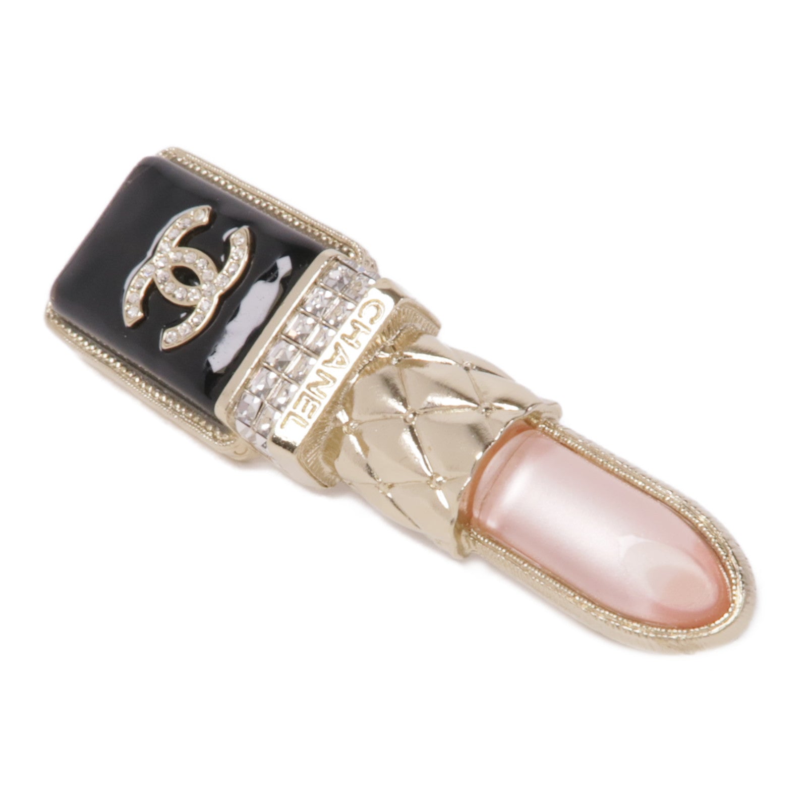 CHANEL CC Brooch Metal Gold Pink Black