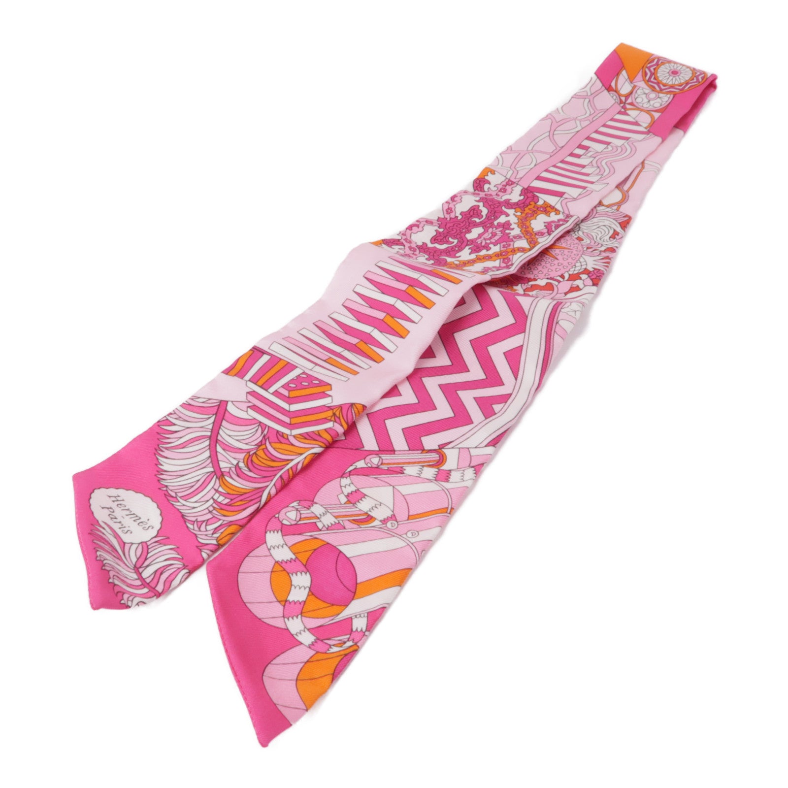 HERMES 絲質Twilly絲巾Pink/White/Orange