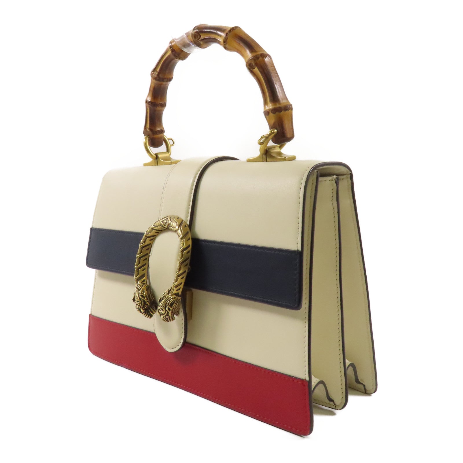 GUCCI 牛皮皮革Dionysus Bamboo金扣手挽肩背兩用袋米色/藍色/紅色