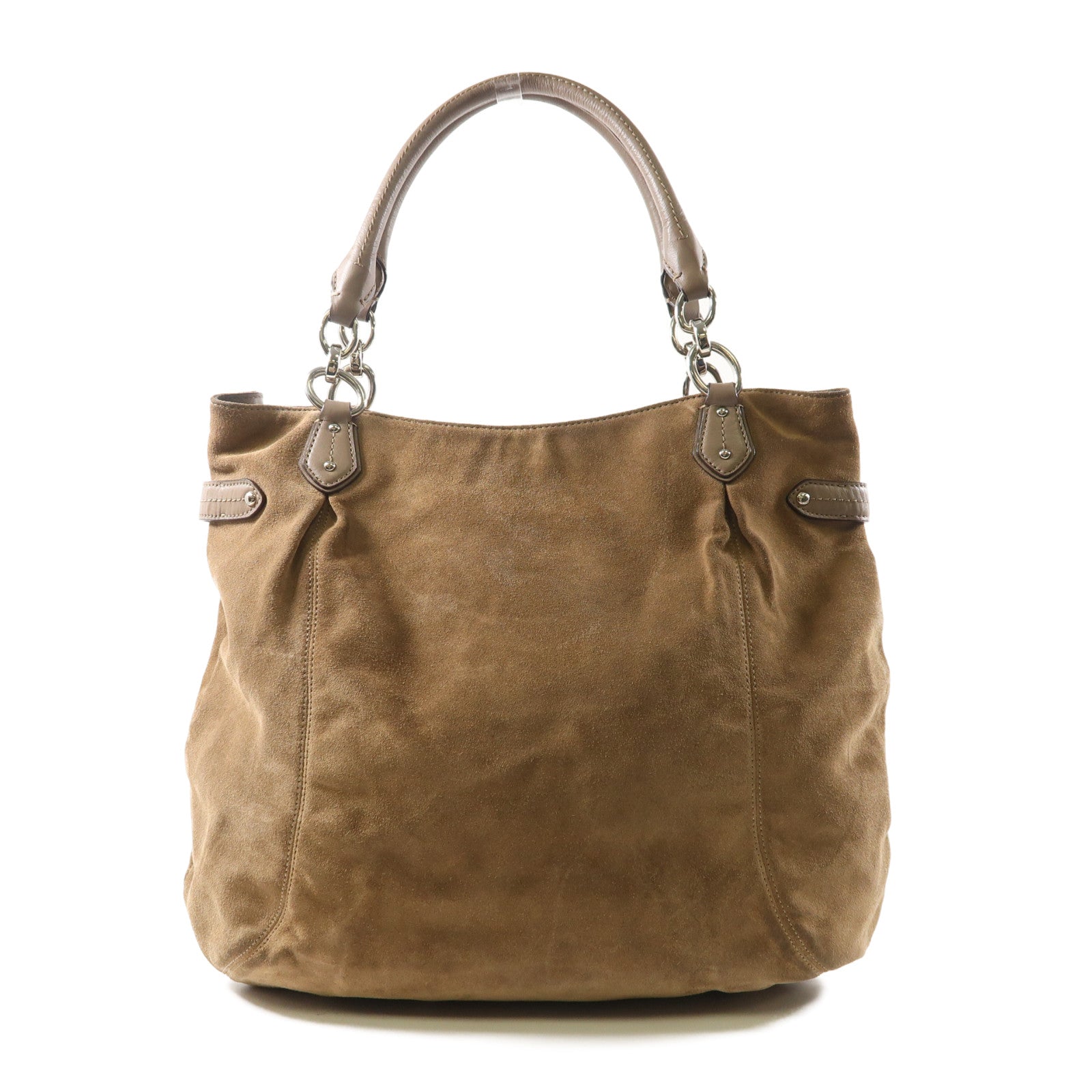 COACH 【激減優惠】麂皮皮革Tote Bag銀扣手挽袋啡色