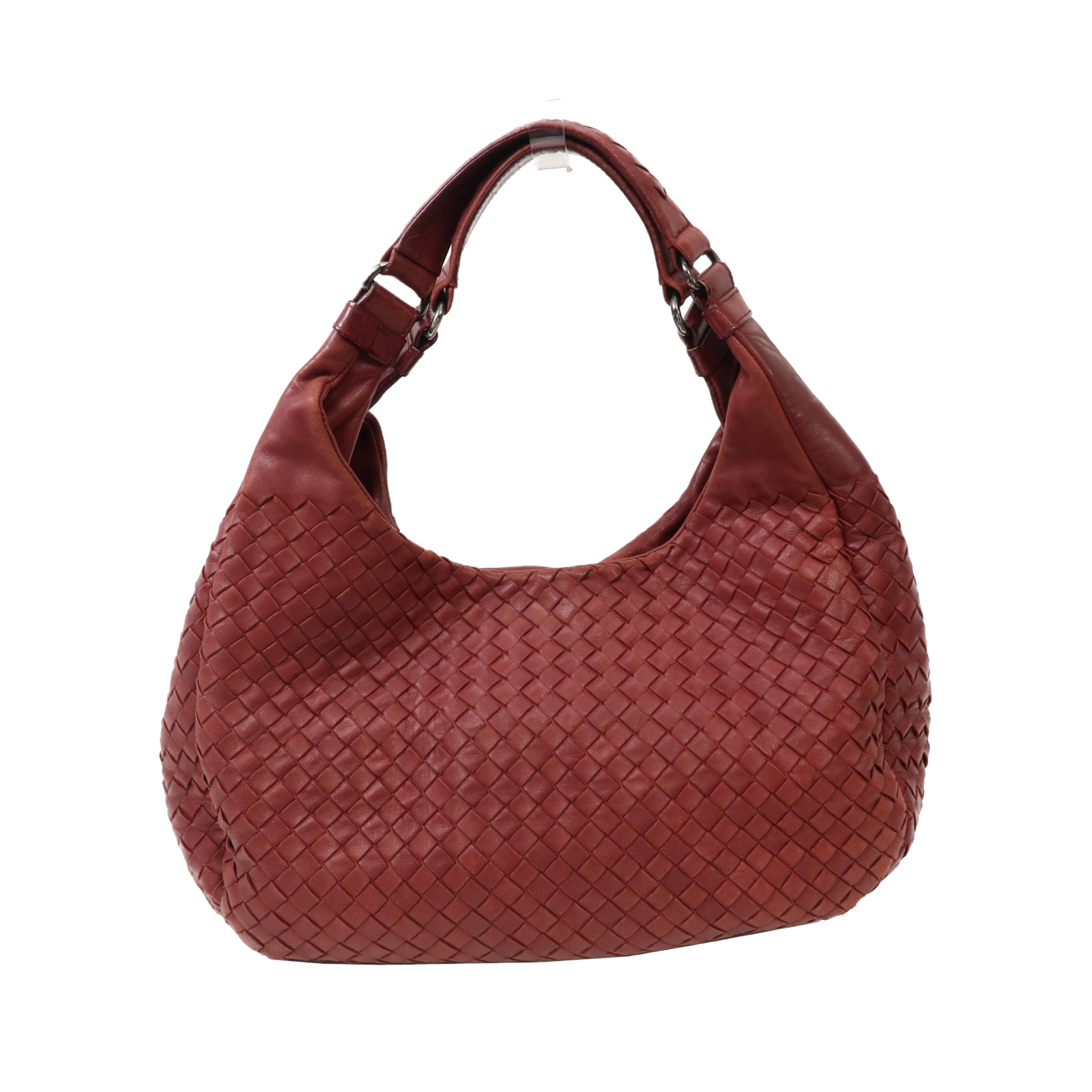 BOTTEGA VENETA 織紋皮革Campana Shoulder Bag銀扣肩背袋紅色