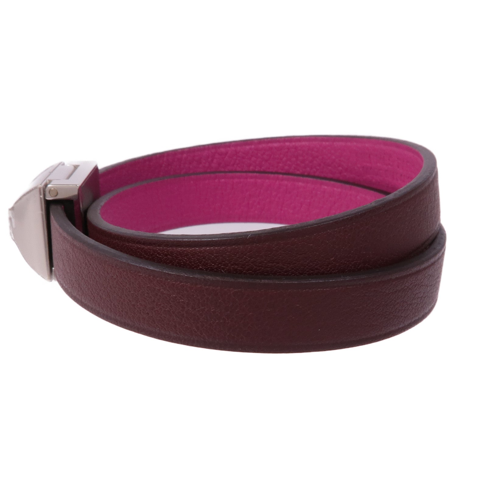 HERMES Swift皮革Medor Infini Double Tour Bracelet銀扣手帶Rose Pourpre