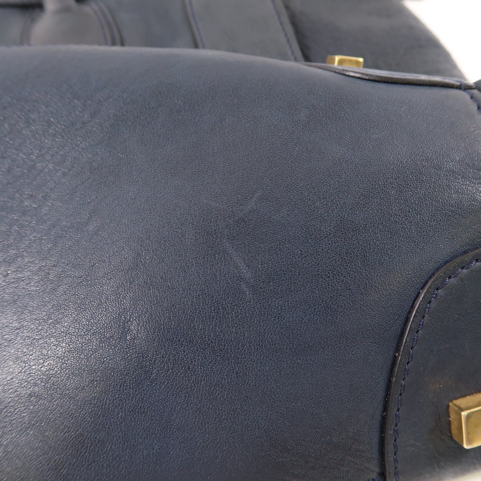 CELINE 牛皮皮革Luggage金扣手挽袋深藍色