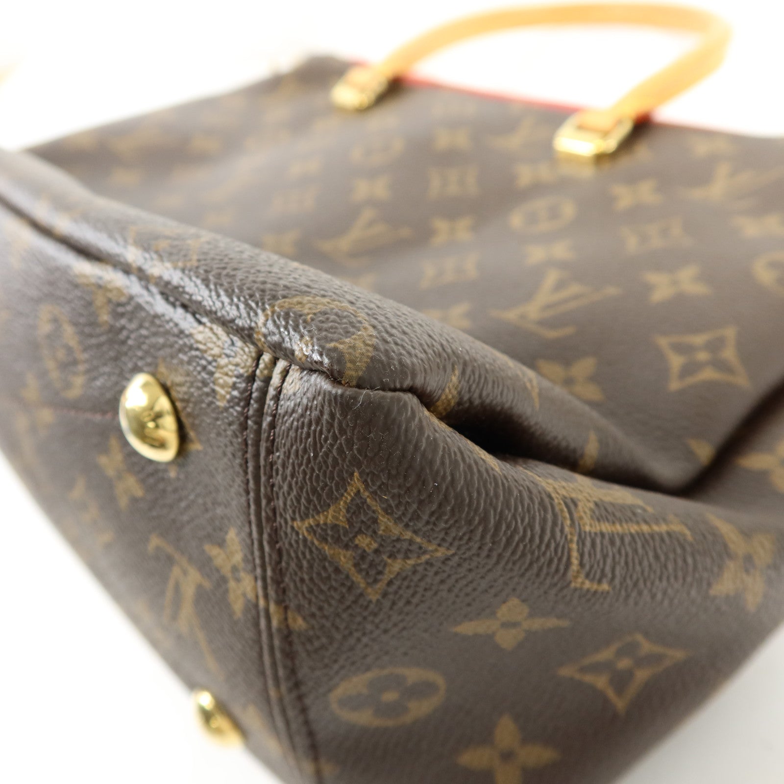 LOUIS VUITTON Monogram Pallas金扣手挽肩背兩用袋棕色/紅色