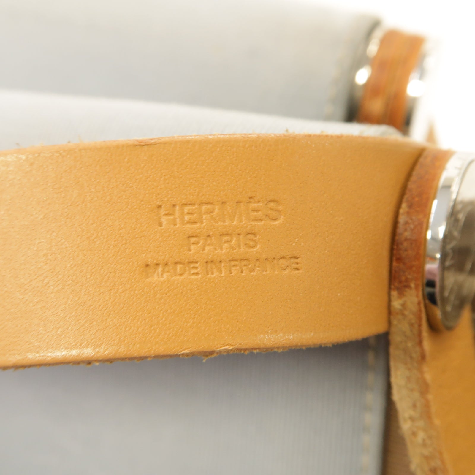 HERMES 帆布Cabag銀扣手挽肩背兩用袋Etoupe淺藍色/米色