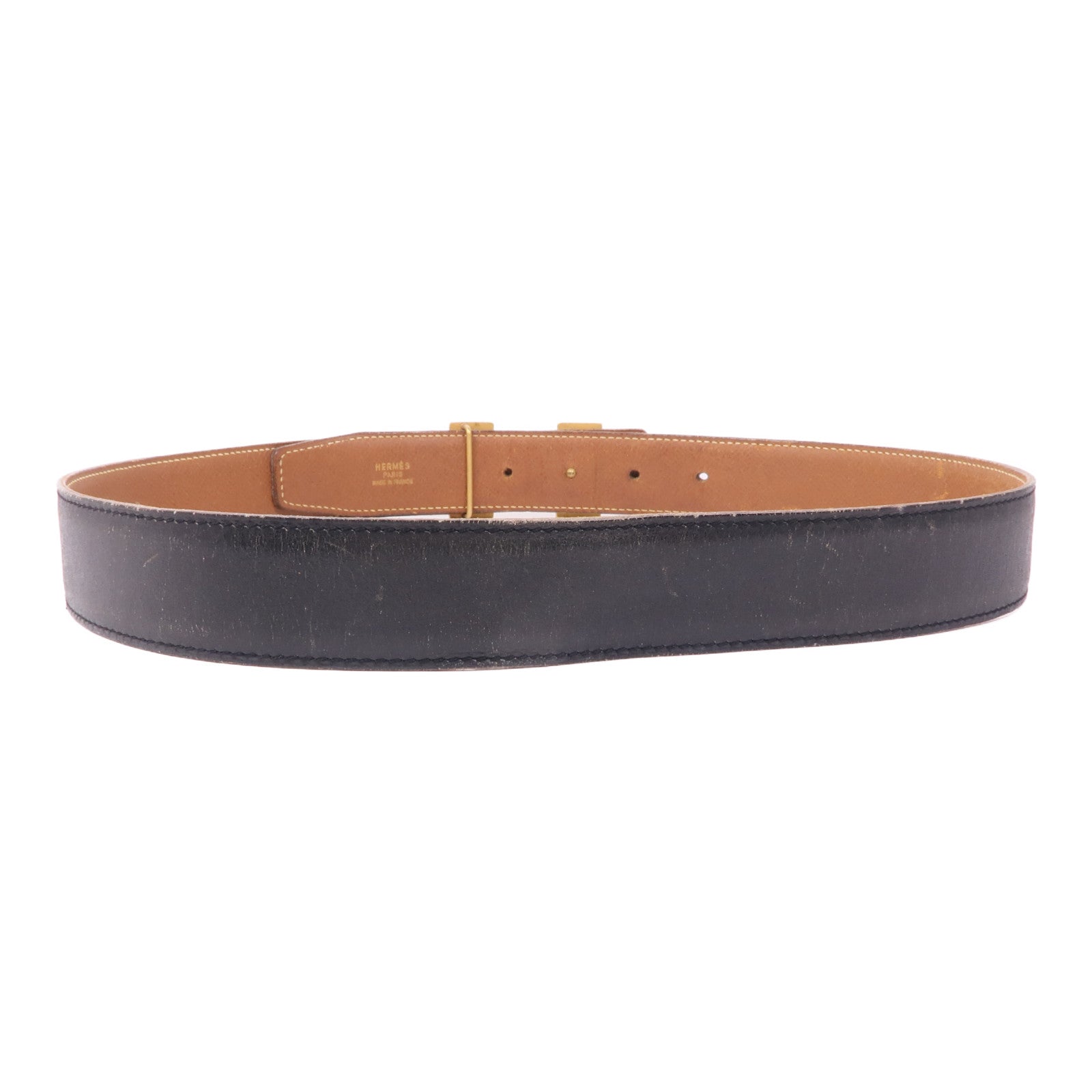 HERMES GHW Ceinture 5382 Belt Box Calf Leather Black Brown