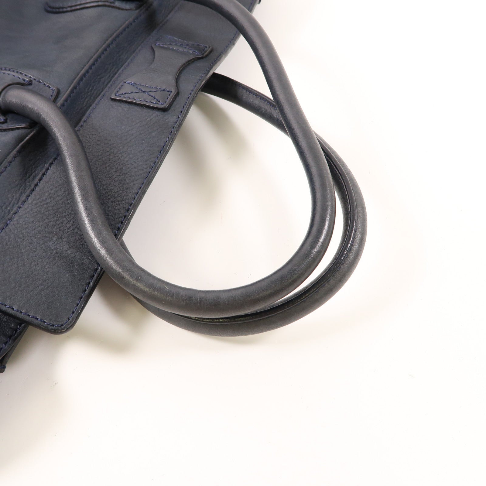 CELINE 牛皮皮革Luggage金扣手挽袋深藍色