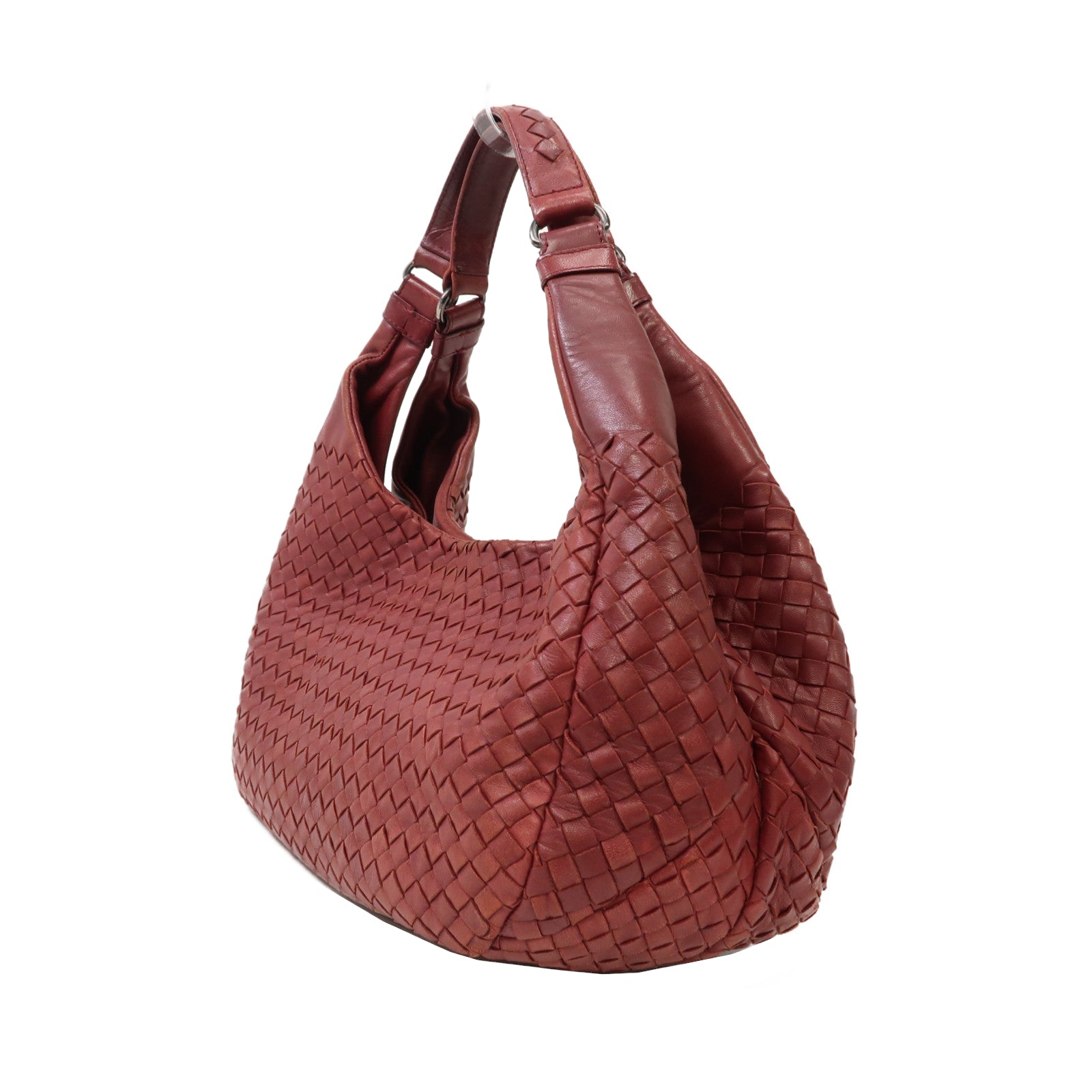 BOTTEGA VENETA 織紋皮革Campana Shoulder Bag銀扣肩背袋紅色