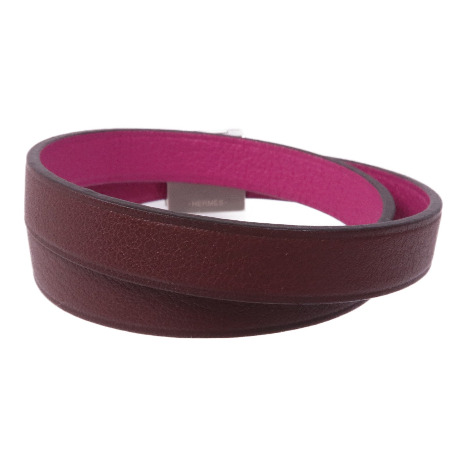 HERMES Swift皮革Medor Infini Double Tour Bracelet銀扣手帶Rose Pourpre