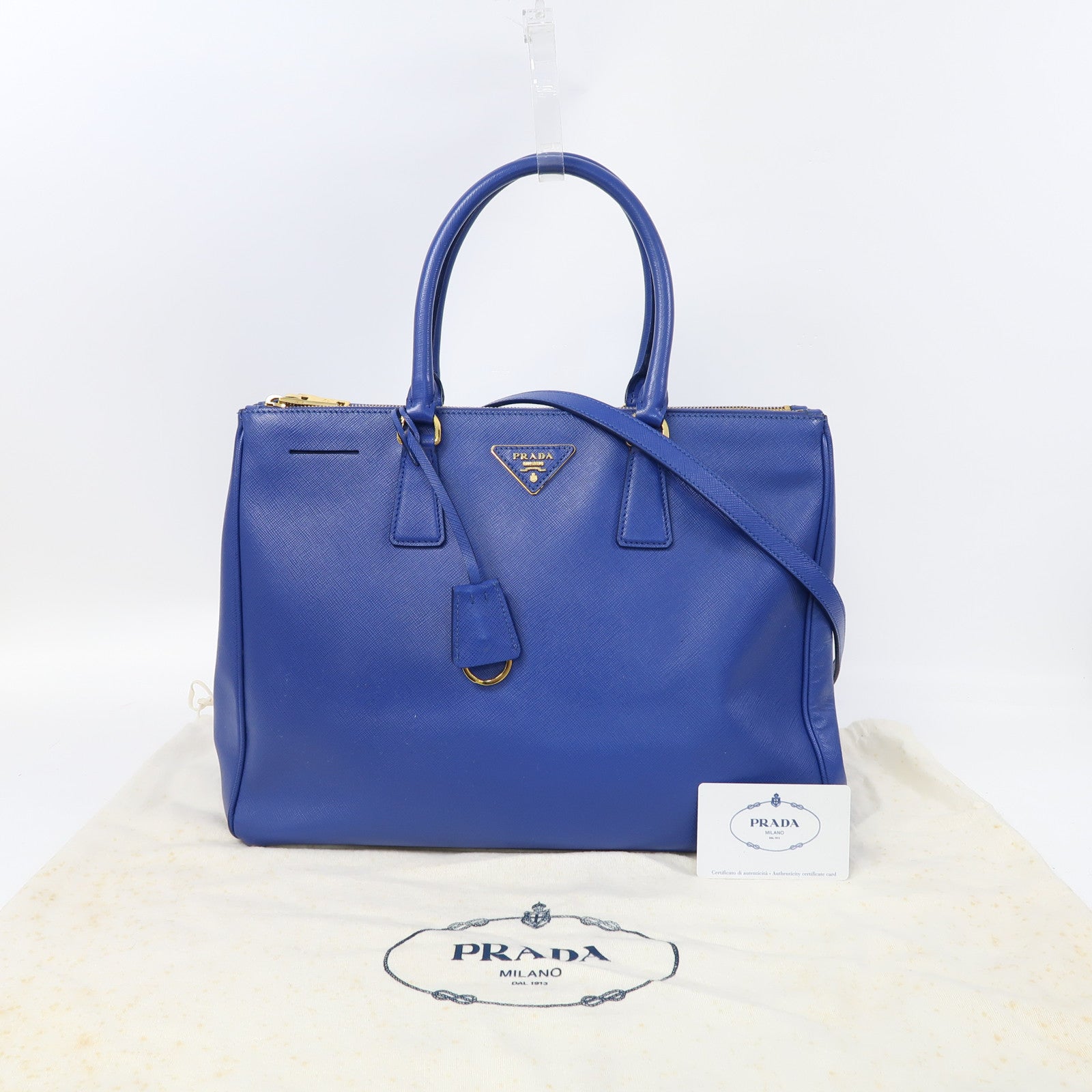 PRADA 牛皮皮革2 Way Shoulder金扣手挽肩背兩用袋藍色