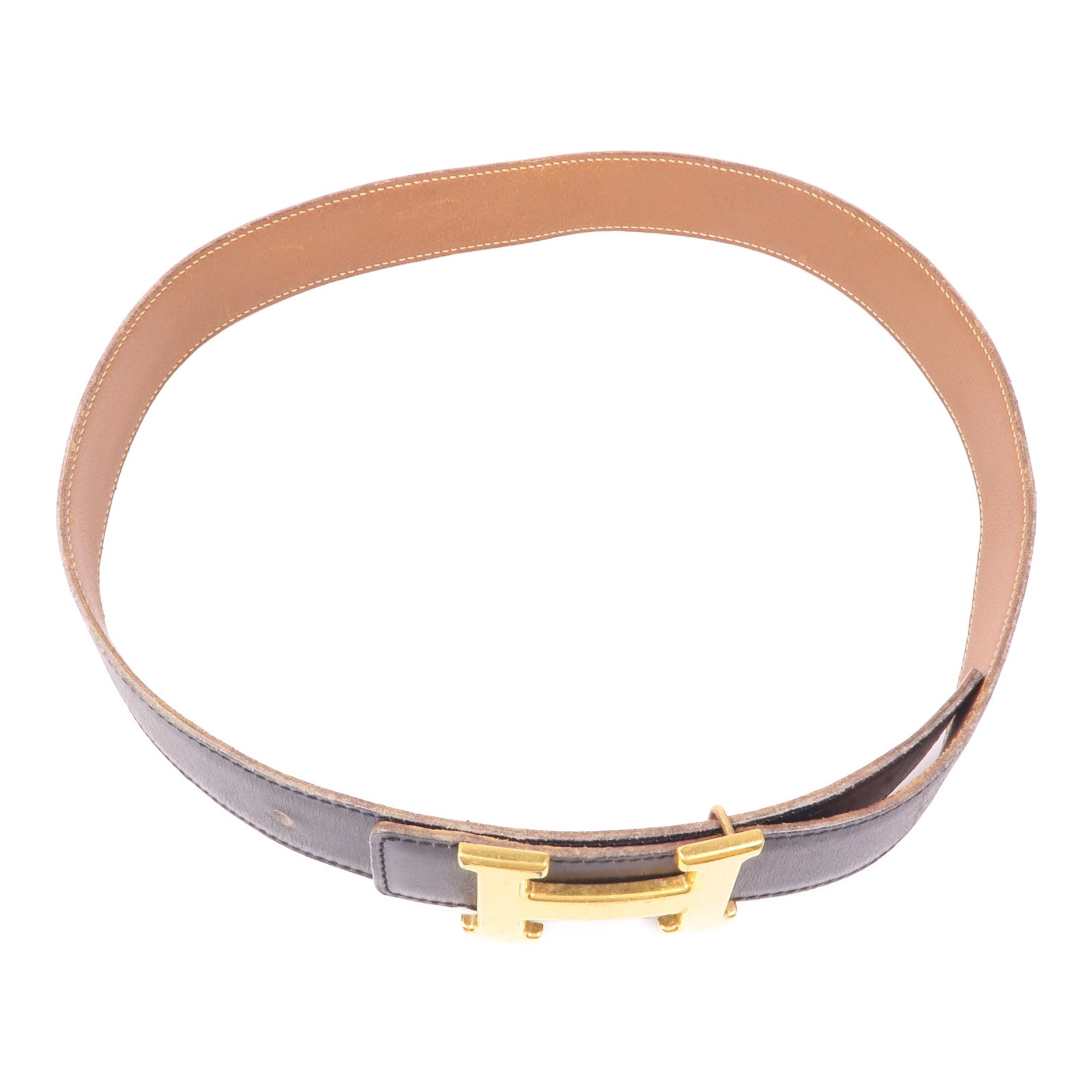 HERMES GHW Ceinture 5382 Belt Box Calf Leather Black Brown