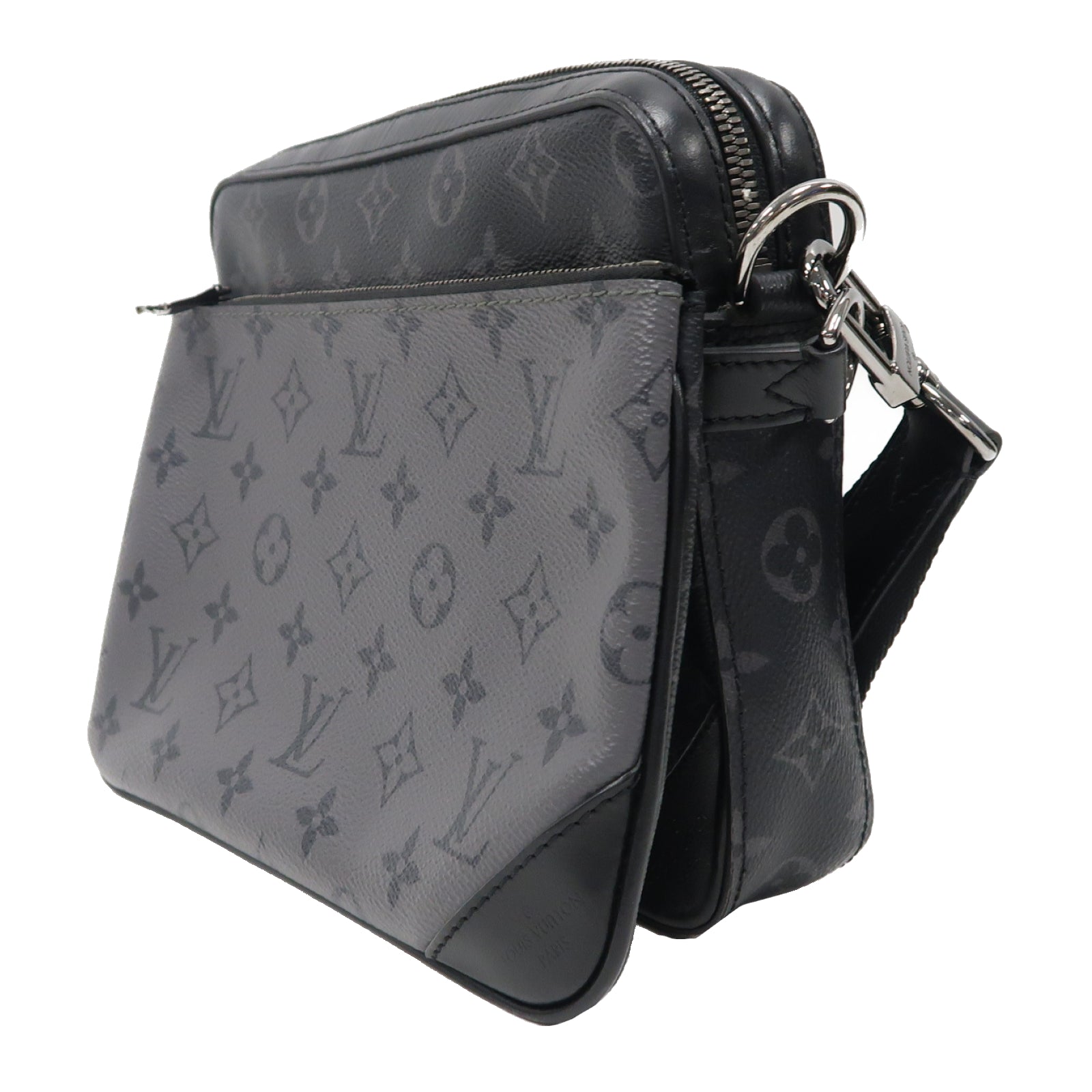 LOUIS VUITTON Monogram Eclipse Trio Messenger Bag銀扣肩背袋黑色