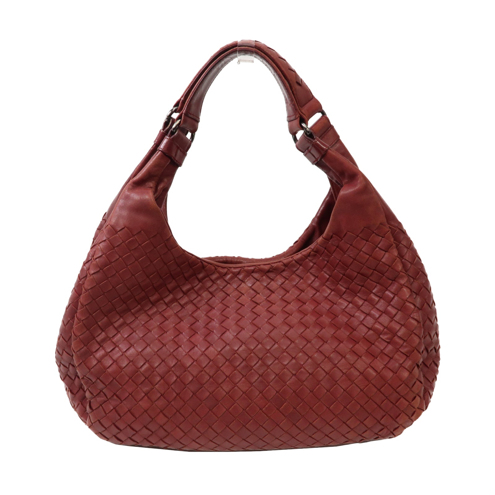 BOTTEGA VENETA 織紋皮革Campana Shoulder Bag銀扣肩背袋紅色