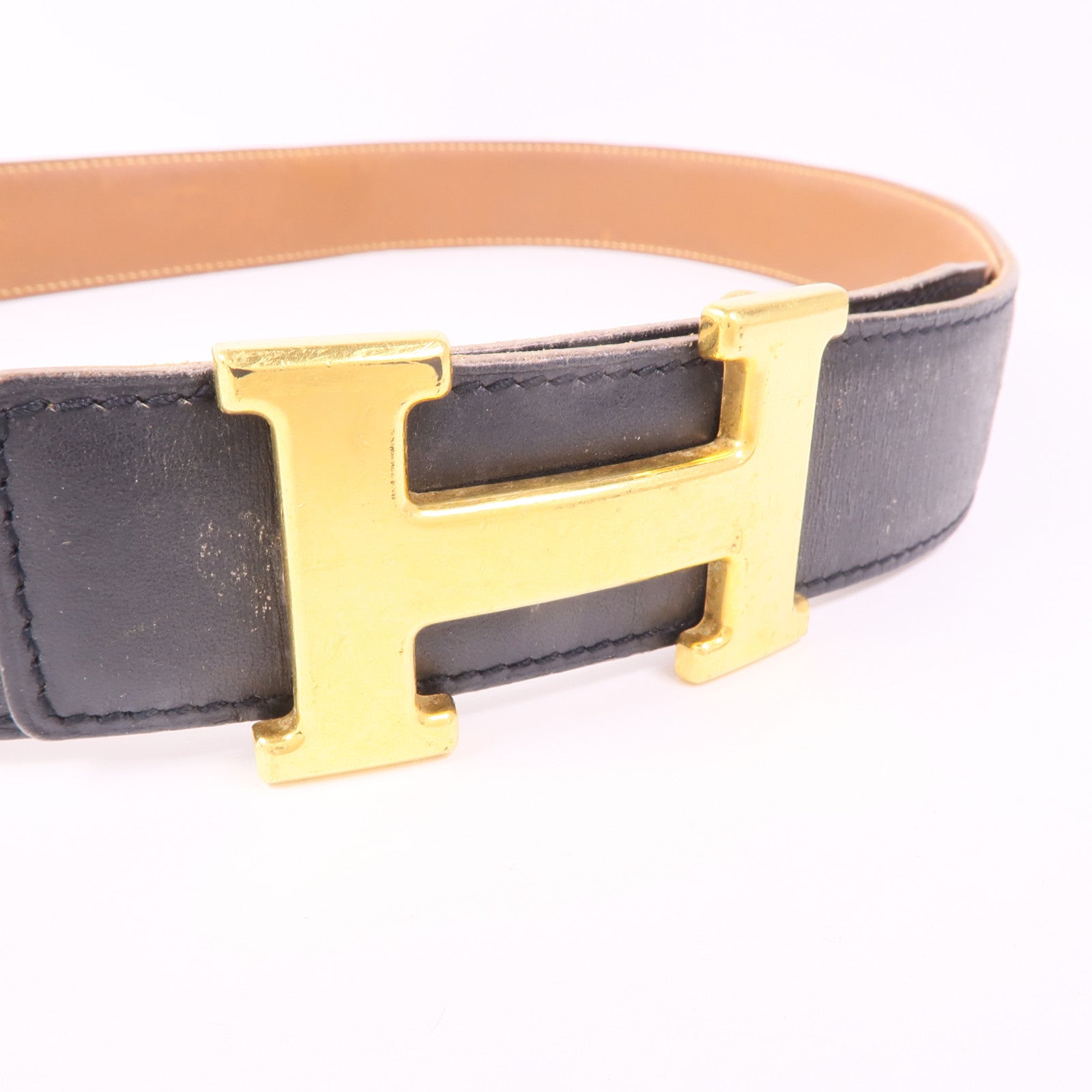 HERMES GHW Ceinture 5382 Belt Box Calf Leather Black Brown