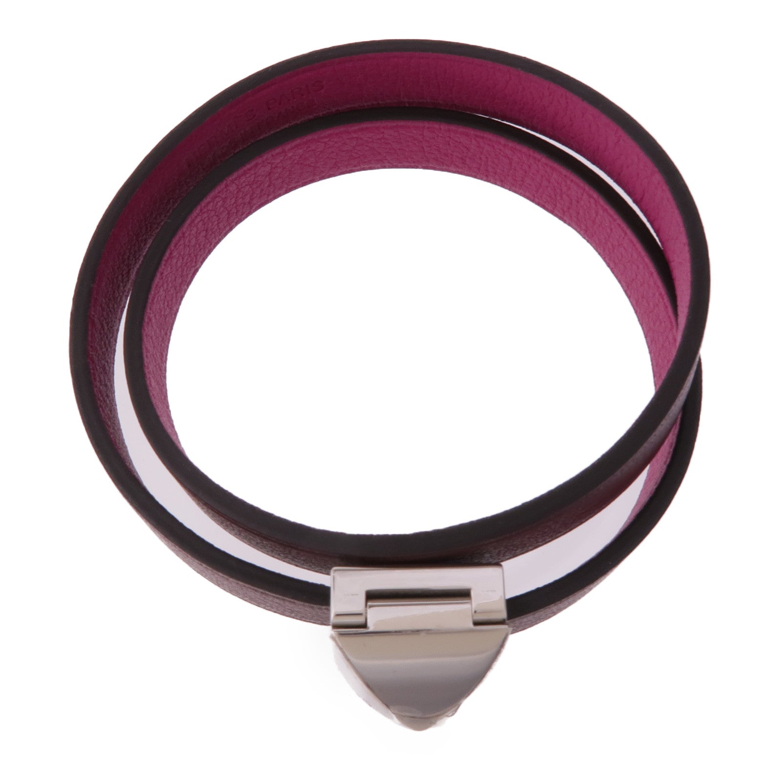 HERMES Swift皮革Medor Infini Double Tour Bracelet銀扣手帶Rose Pourpre