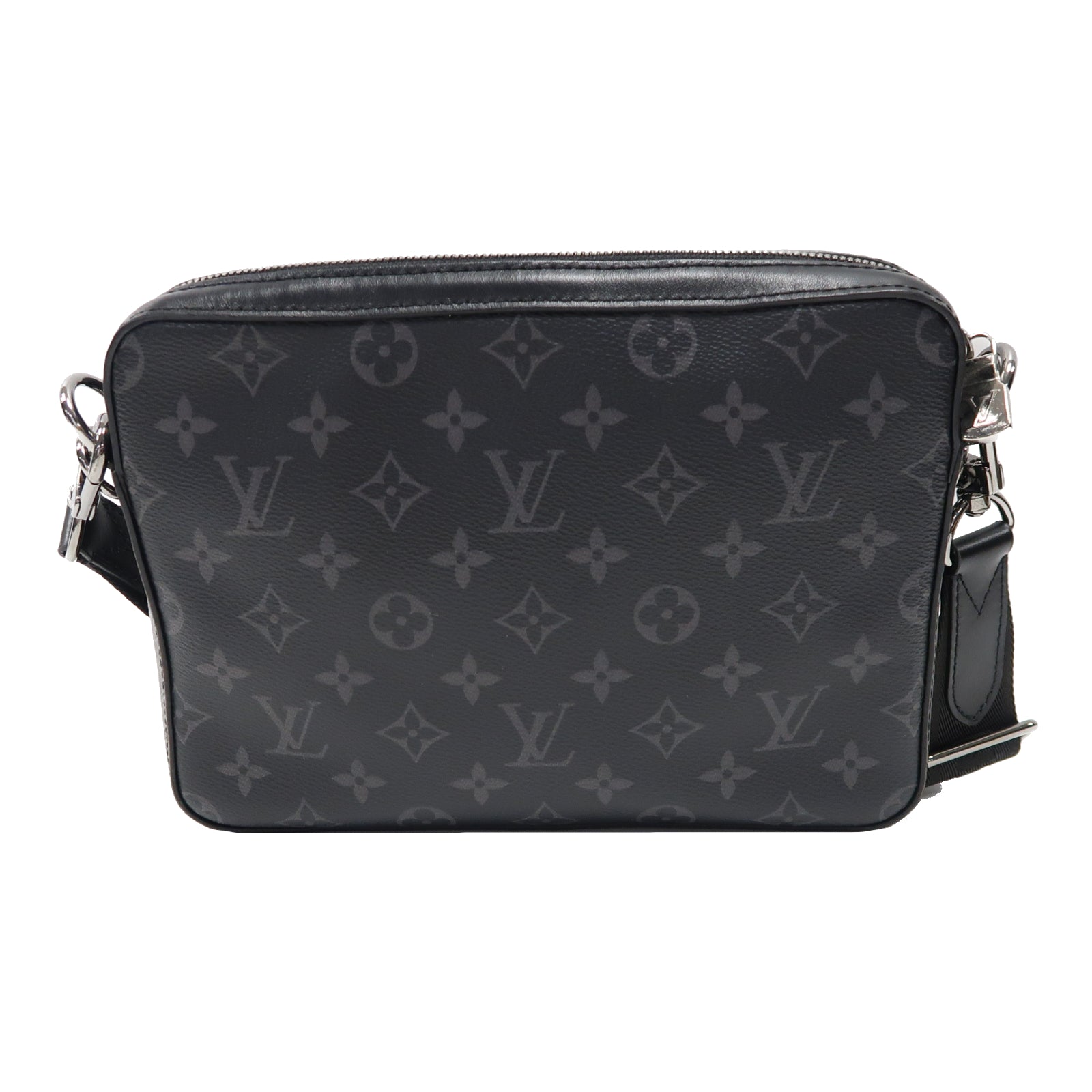 LOUIS VUITTON Monogram Eclipse Trio Messenger Bag銀扣肩背袋黑色