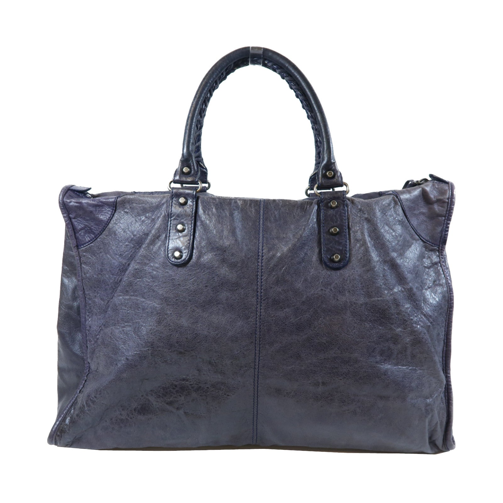 BALENCIAGA 牛皮皮革Weekender銀扣手挽袋灰色