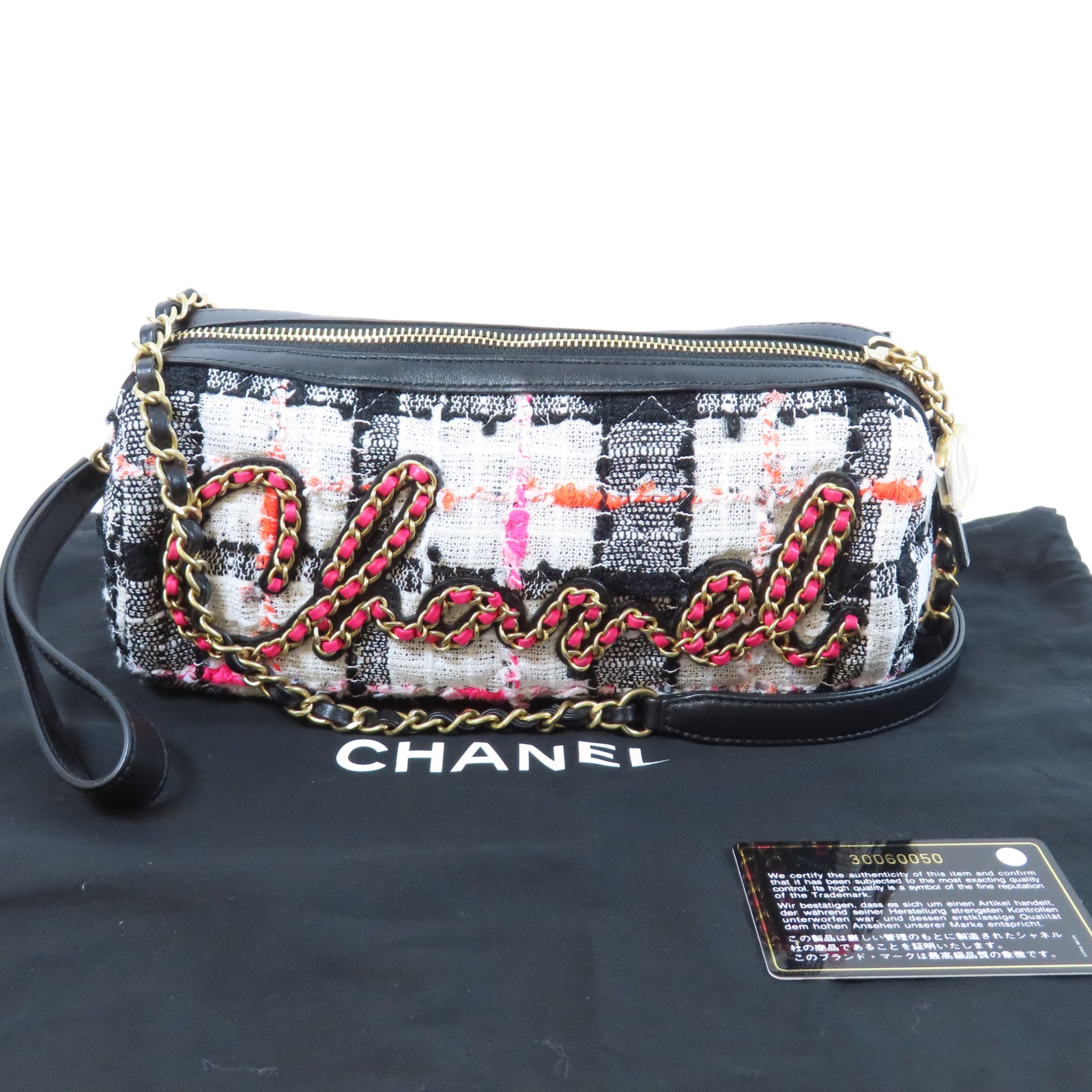 CHANEL **【激減優惠】斜紋軟呢Shoulder Bag金扣鏈帶肩背袋黑色/白色/粉紅色