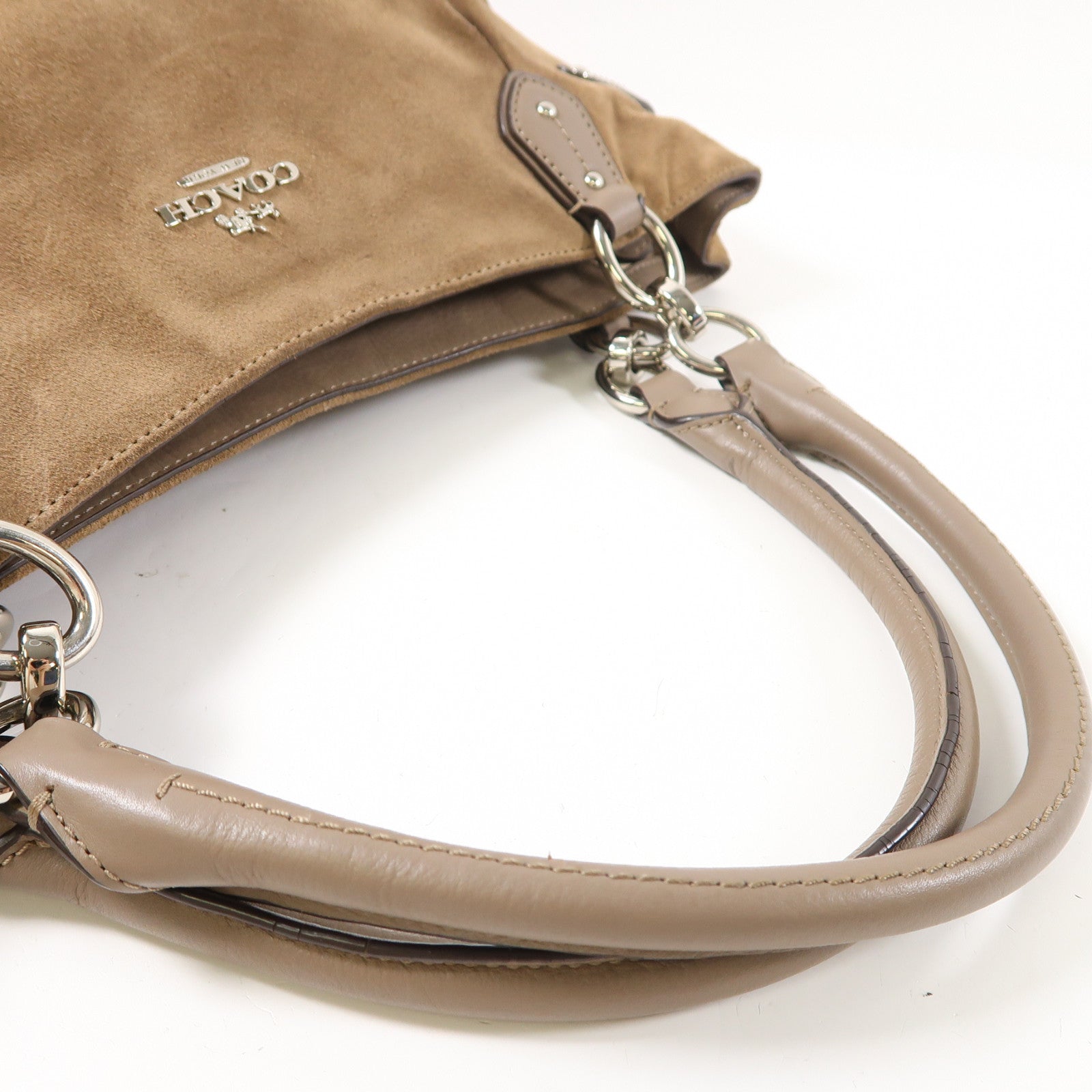 COACH 【激減優惠】麂皮皮革Tote Bag銀扣手挽袋啡色