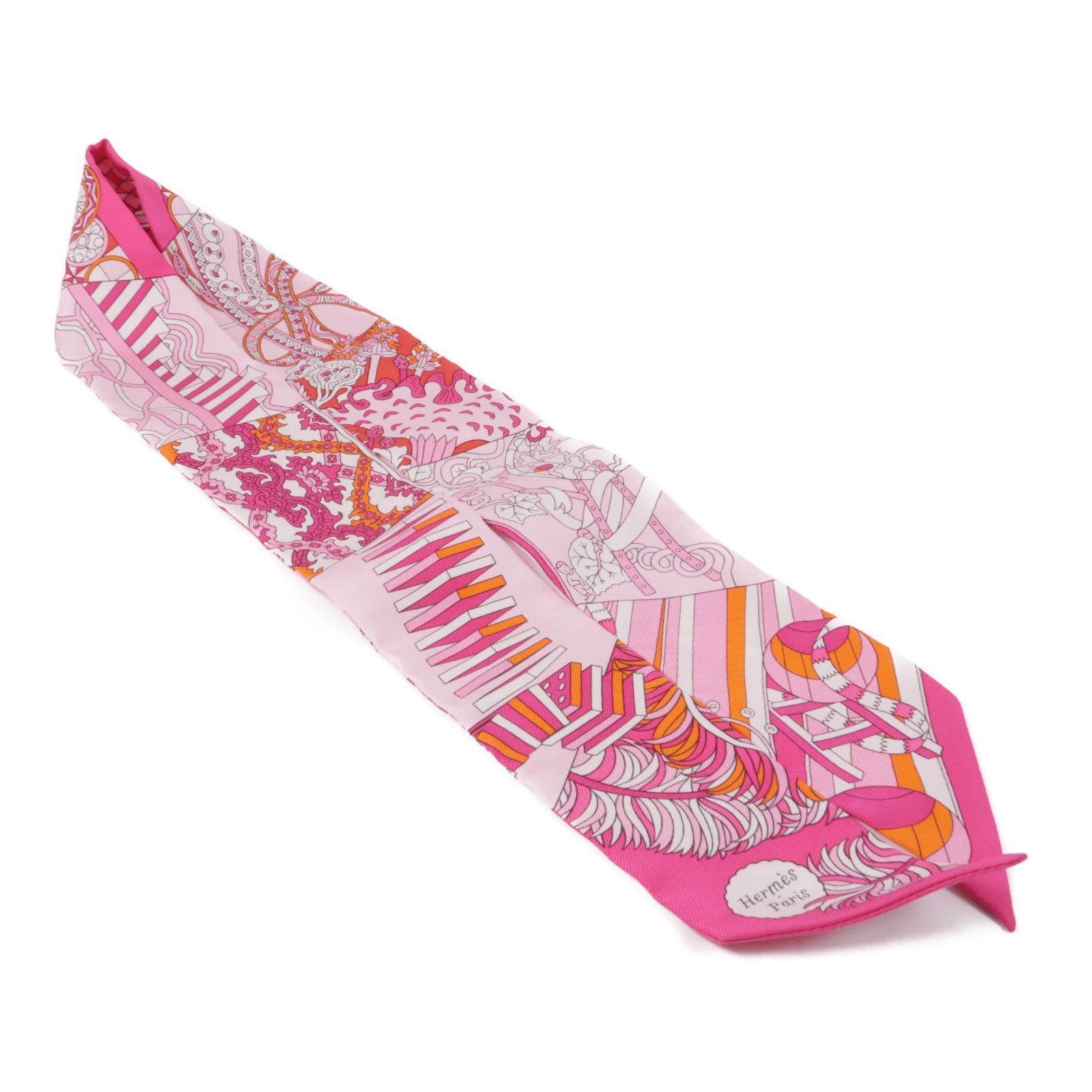 HERMES 絲質Twilly絲巾Pink/White/Orange