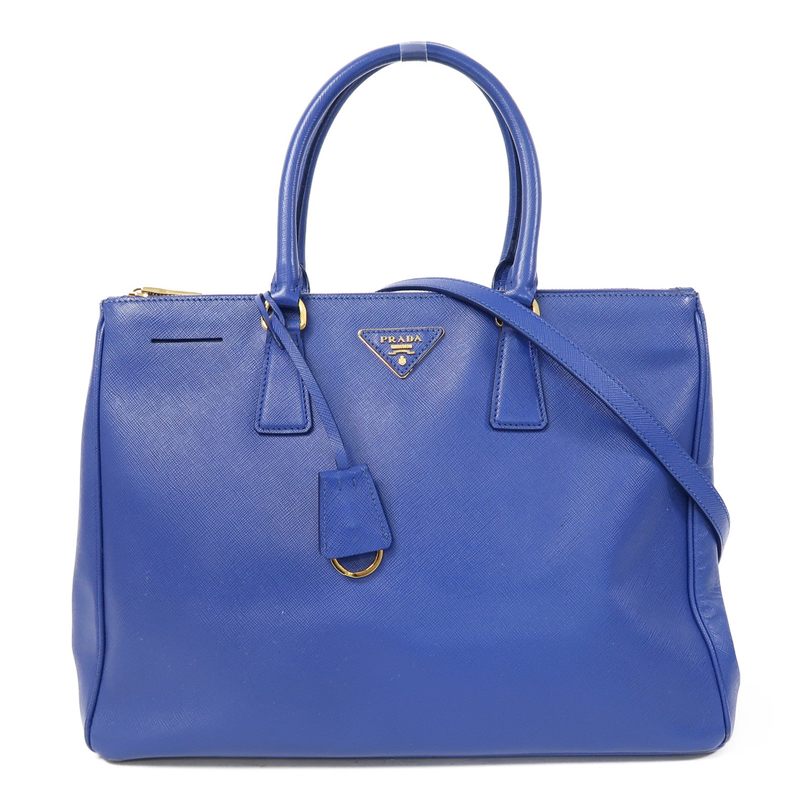PRADA 牛皮皮革2 Way Shoulder金扣手挽肩背兩用袋藍色