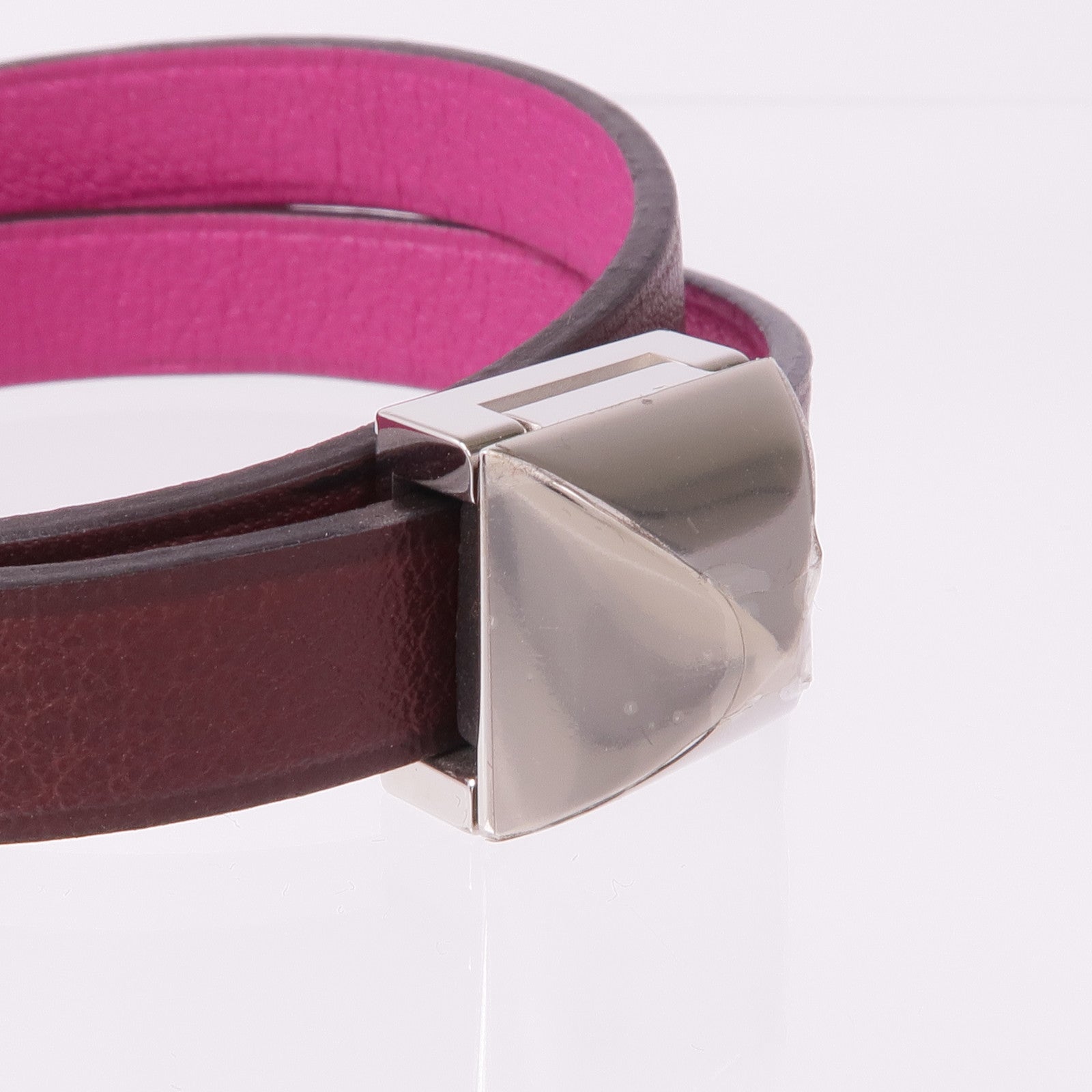 HERMES Swift皮革Medor Infini Double Tour Bracelet銀扣手帶Rose Pourpre