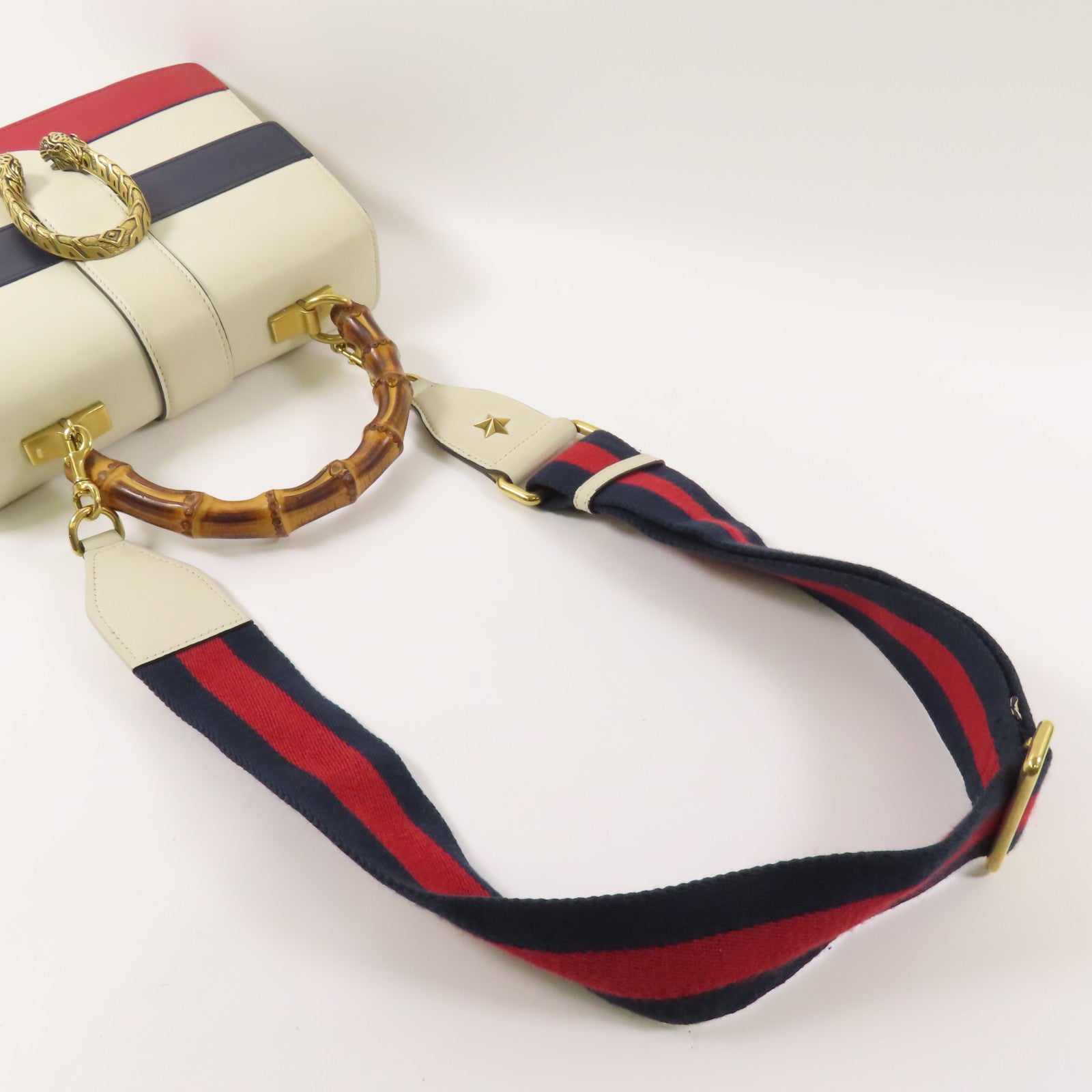 GUCCI 【激減優惠】牛皮皮革Dionysus Bamboo金扣手挽肩背兩用袋米色/藍色/紅色