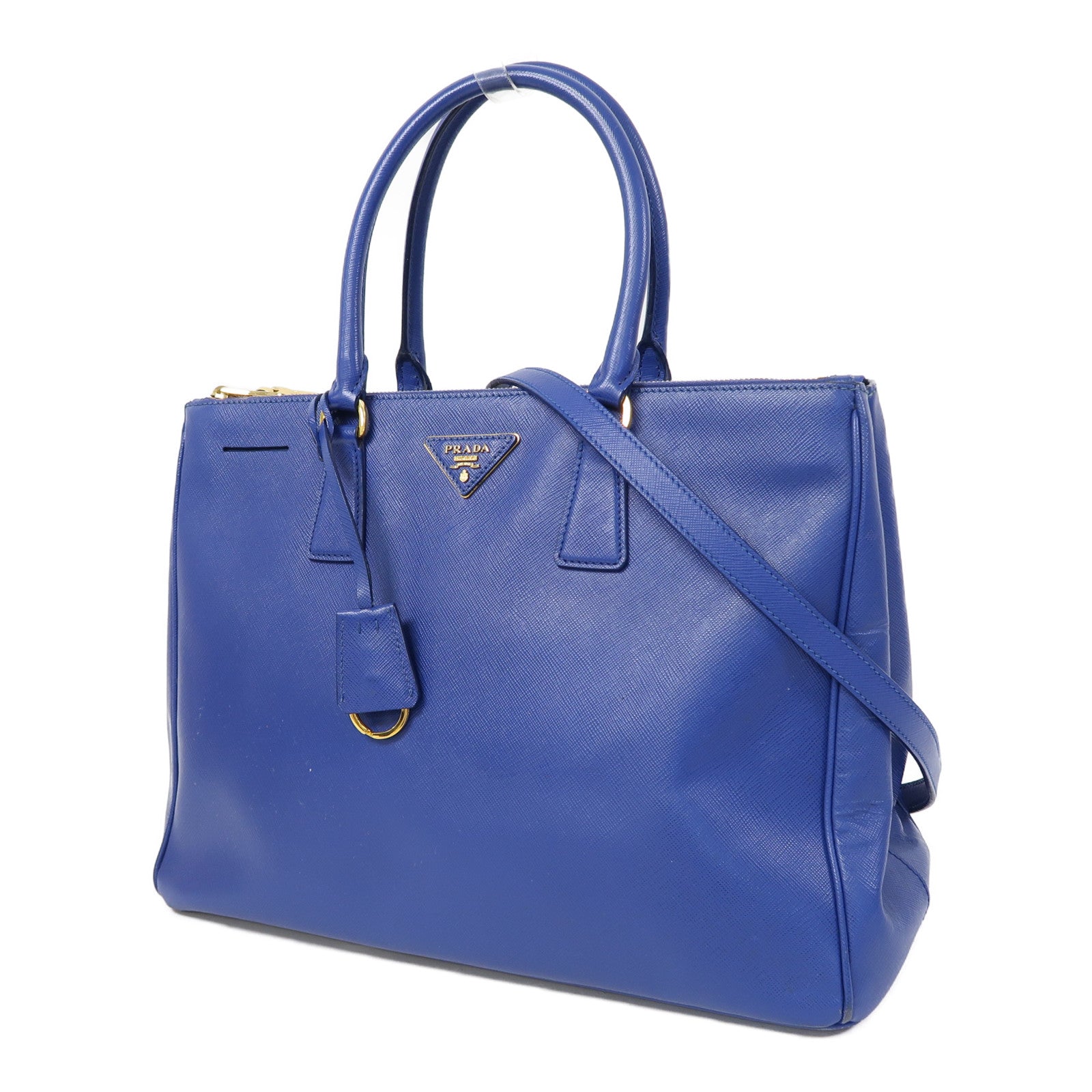 PRADA 牛皮皮革2 Way Shoulder金扣手挽肩背兩用袋藍色
