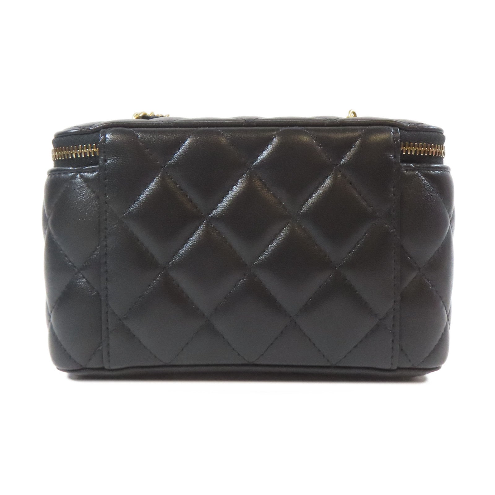 CHANEL 菱格羊皮皮革Vanity Case金扣鏈帶肩背袋黑色