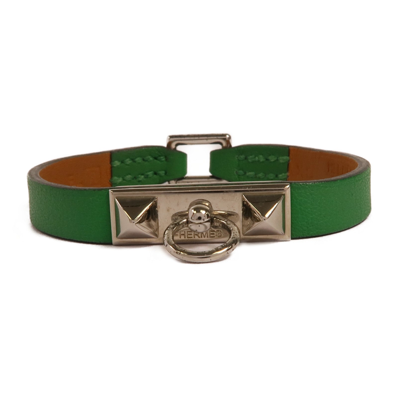 HERMES PHW Rivale Mini Bracelet Veau Swift Leather Bambou Green