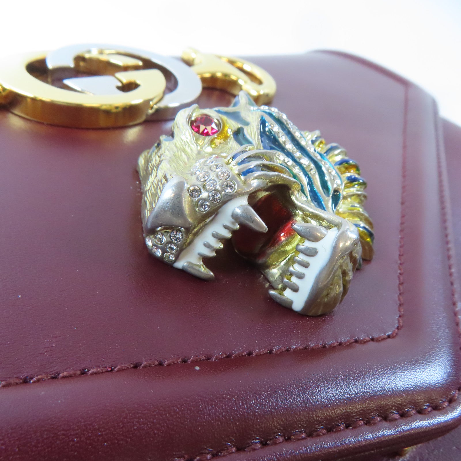 GUCCI 【激減優惠】牛皮皮革Rajah Medium Shoulder Bag金扣鏈帶肩背袋深紅色