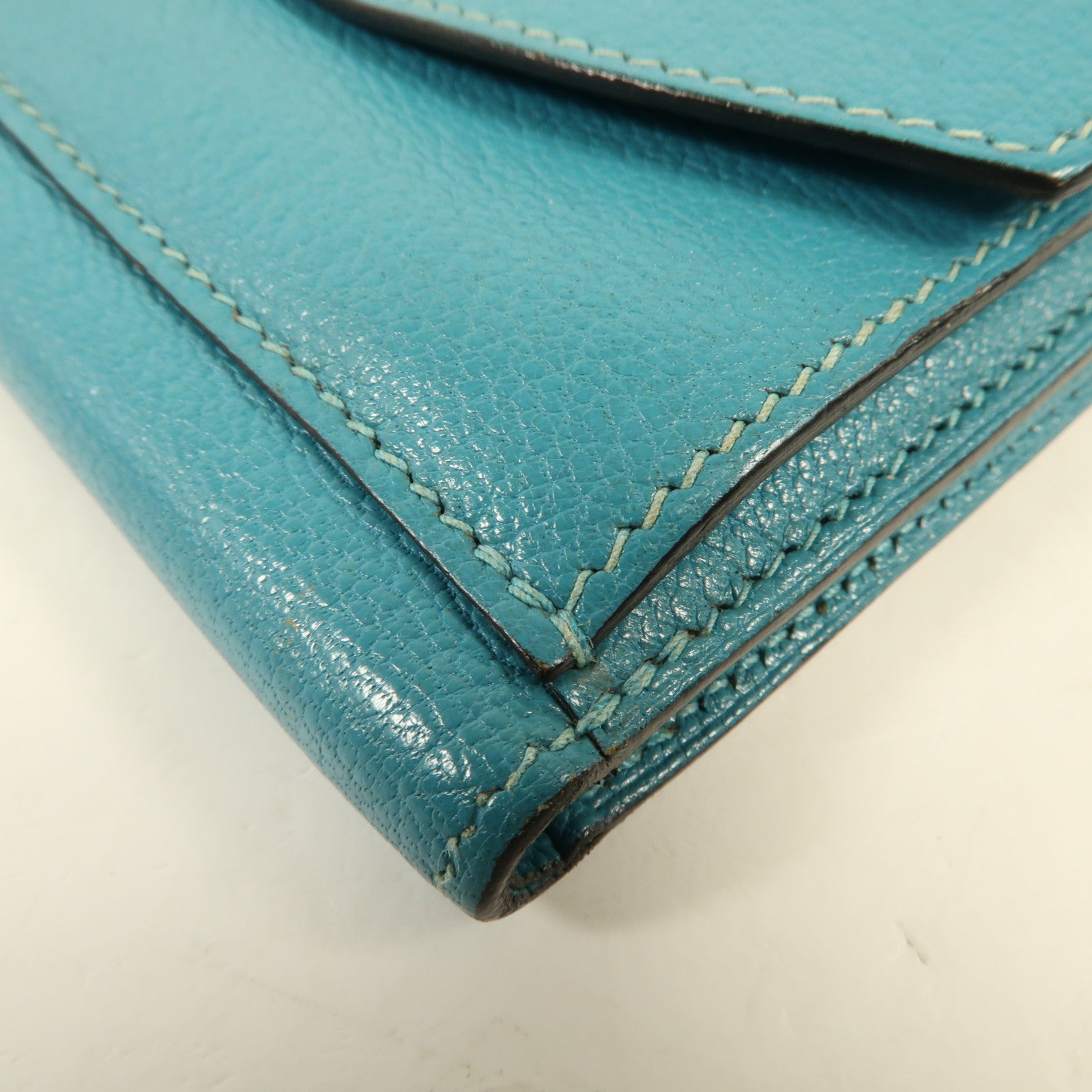 HERMES Chevre皮革Buckle Wallet銀扣錢包Bleu Paon