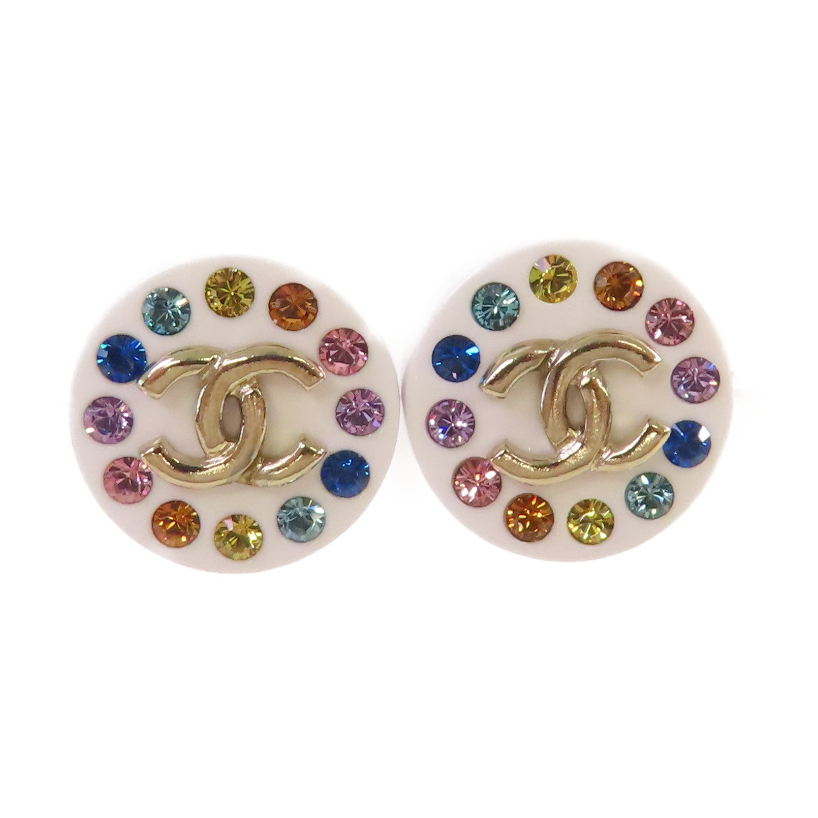 CHANEL PVC/金屬CC Earrings耳環彩色/白色/金色