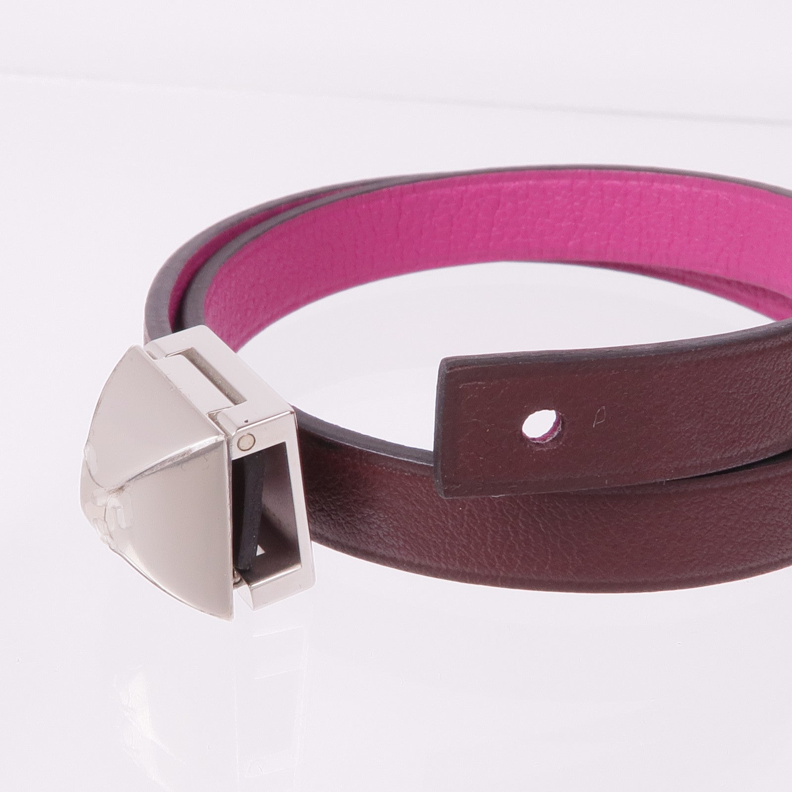 HERMES Swift皮革Medor Infini Double Tour Bracelet銀扣手帶Rose Pourpre