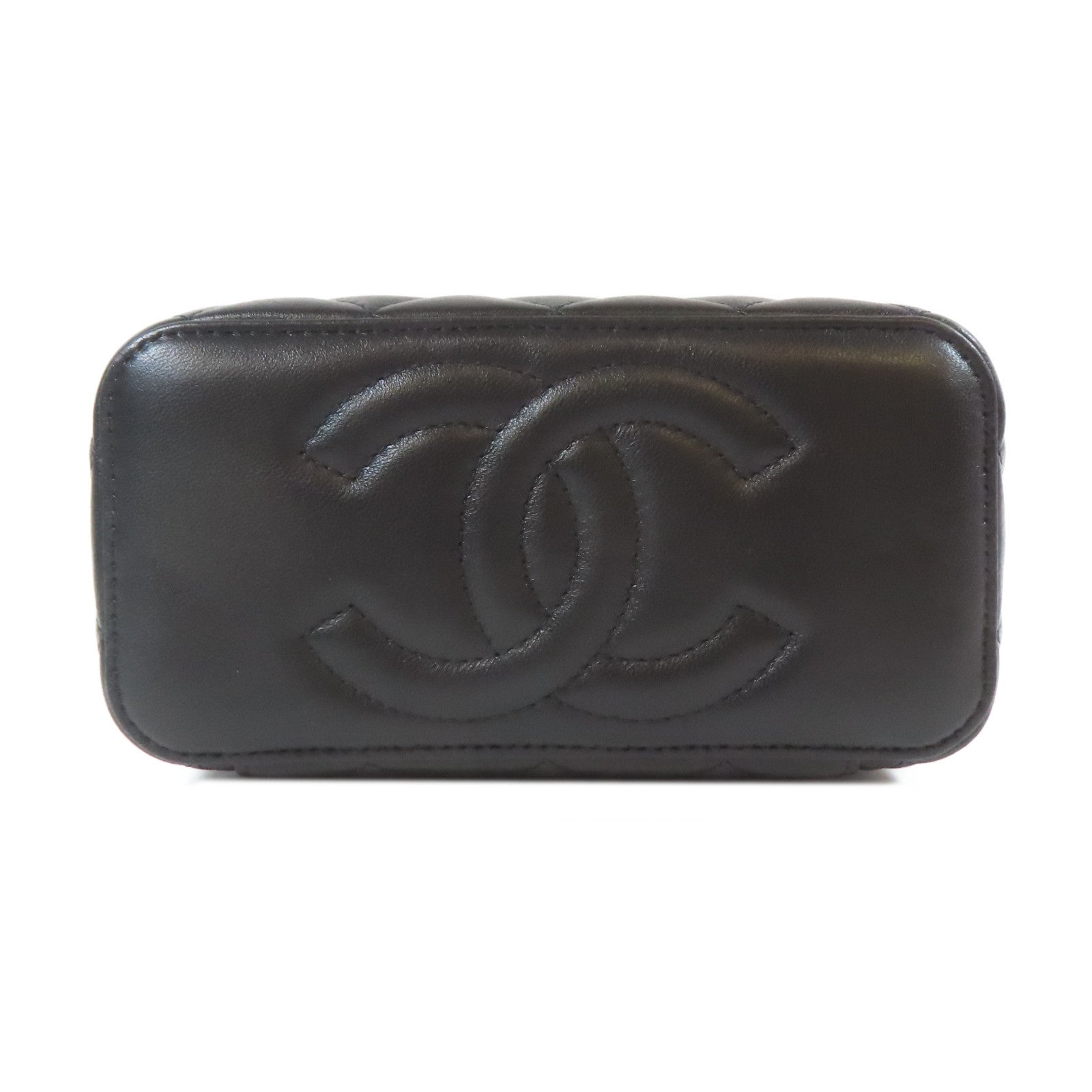 CHANEL 菱格羊皮皮革Vanity Case金扣鏈帶肩背袋黑色