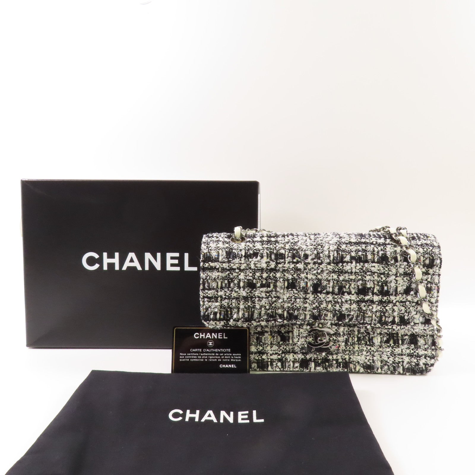 CHANEL 粗花呢Chain Shoulder銀扣鏈帶肩背袋