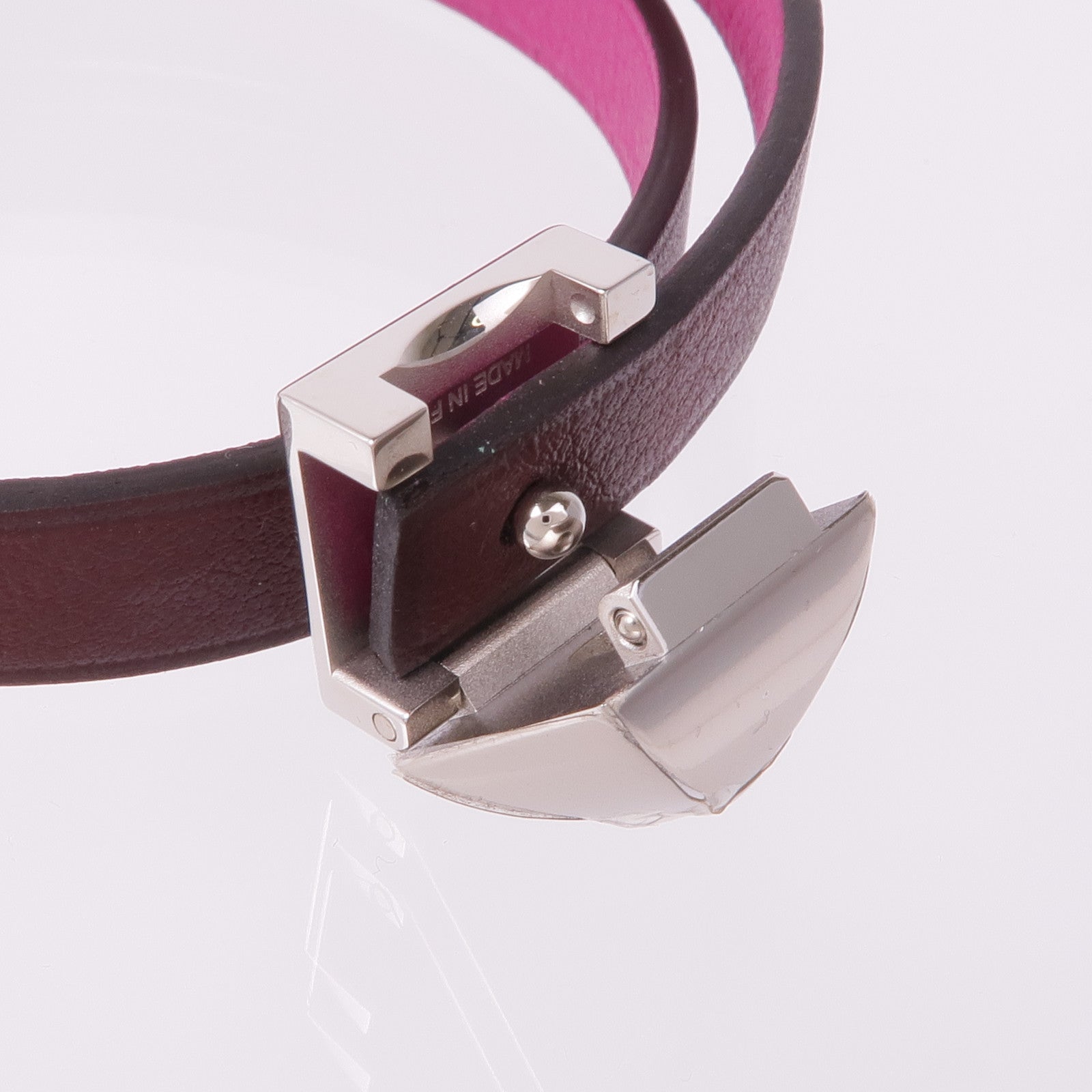 HERMES 【激減優惠】Swift皮革Medor Infini Double Tour Bracelet銀扣手帶Rose Pourpre